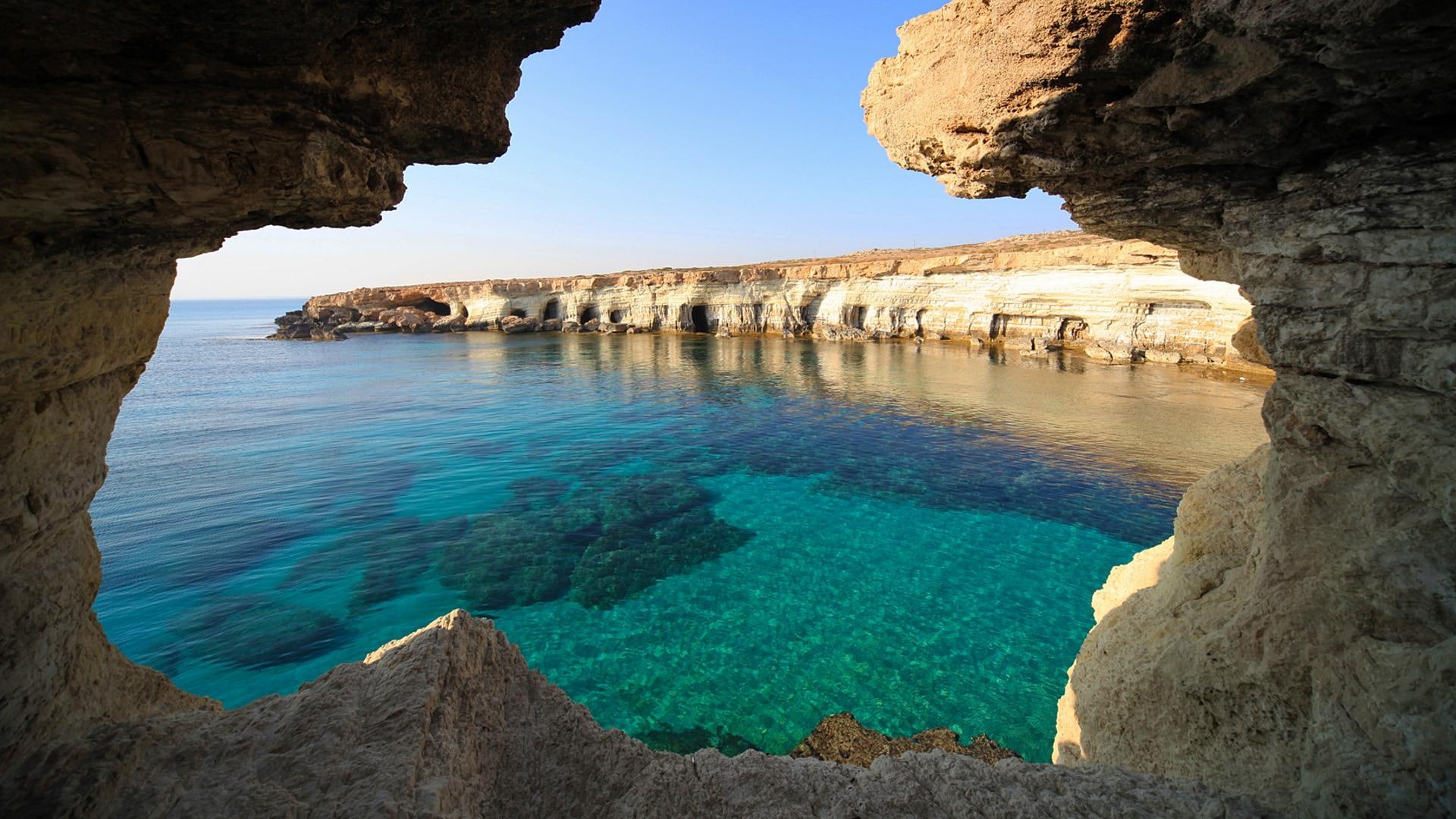 cyprus, nice, ocean, mediterranean, rock, 3d and abstract, view, greece, holiday, formation, 1080P, greek, HD Wallpaper