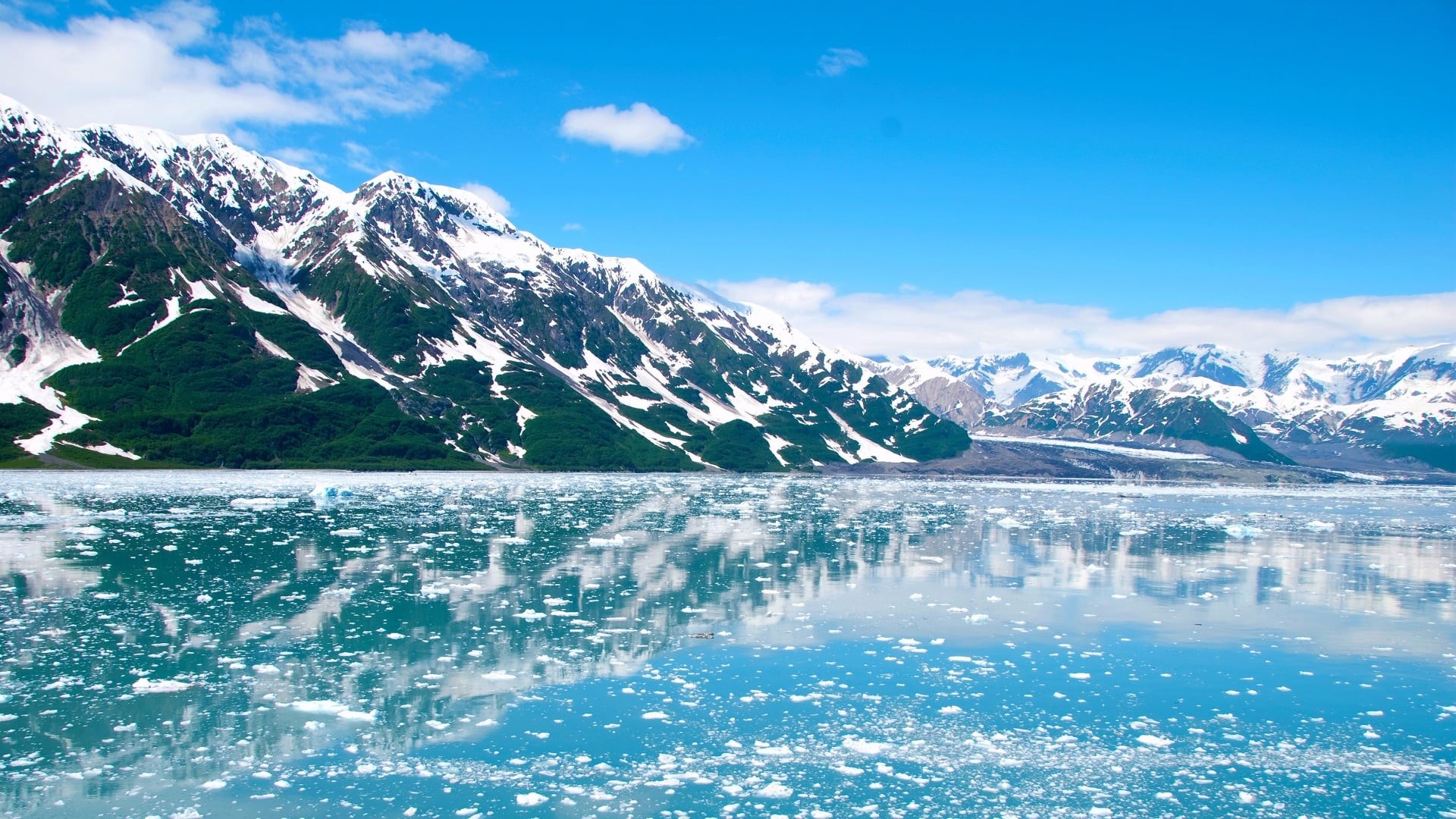 waterfront, no people, beauty in nature, tranquility, ice, mountain, mountain range, arctic, glacial lake, cloud - sky, environment, glacier bay national park, HD Wallpaper