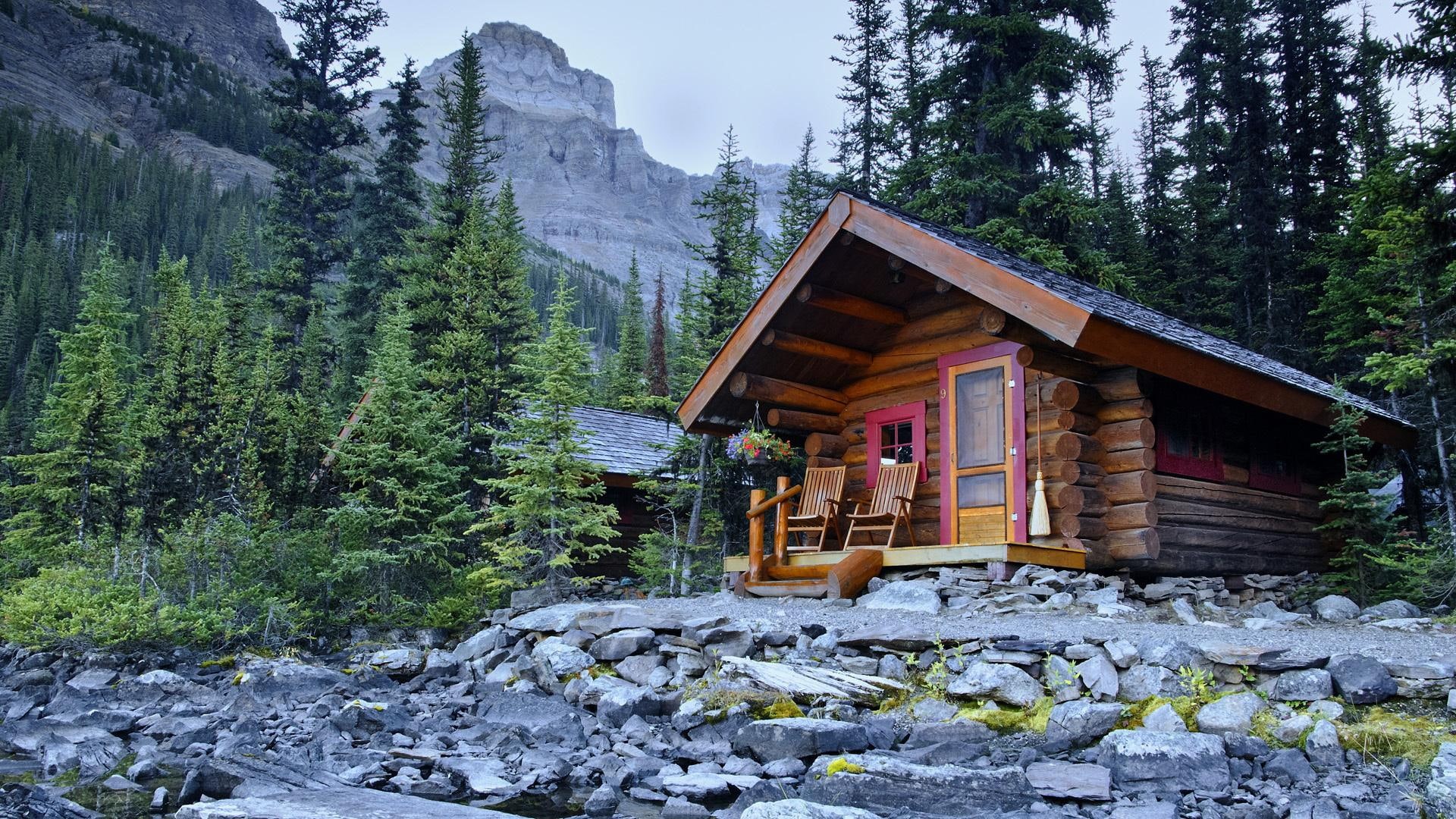 chalet, green, 3d and abstract, cabin, mountain, wooden, beautiful, brown, 1080P, HD Wallpaper