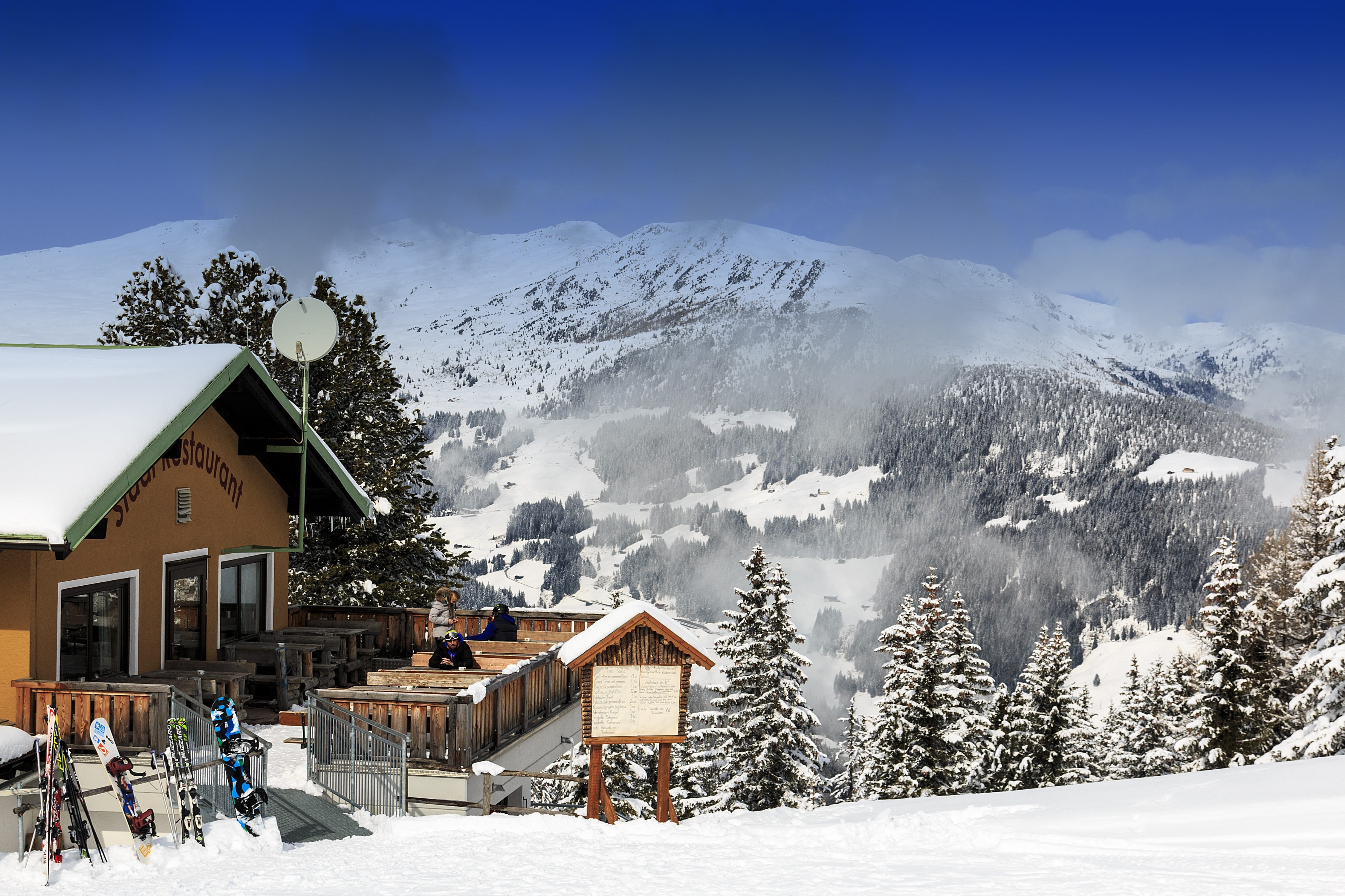 nature, 4K, scenics - nature, hut, travel, tree, beauty in nature, mountain, austria, architecture, wooden, sky, ice, ski resort, snow, snowy, building exterior, HD Wallpaper