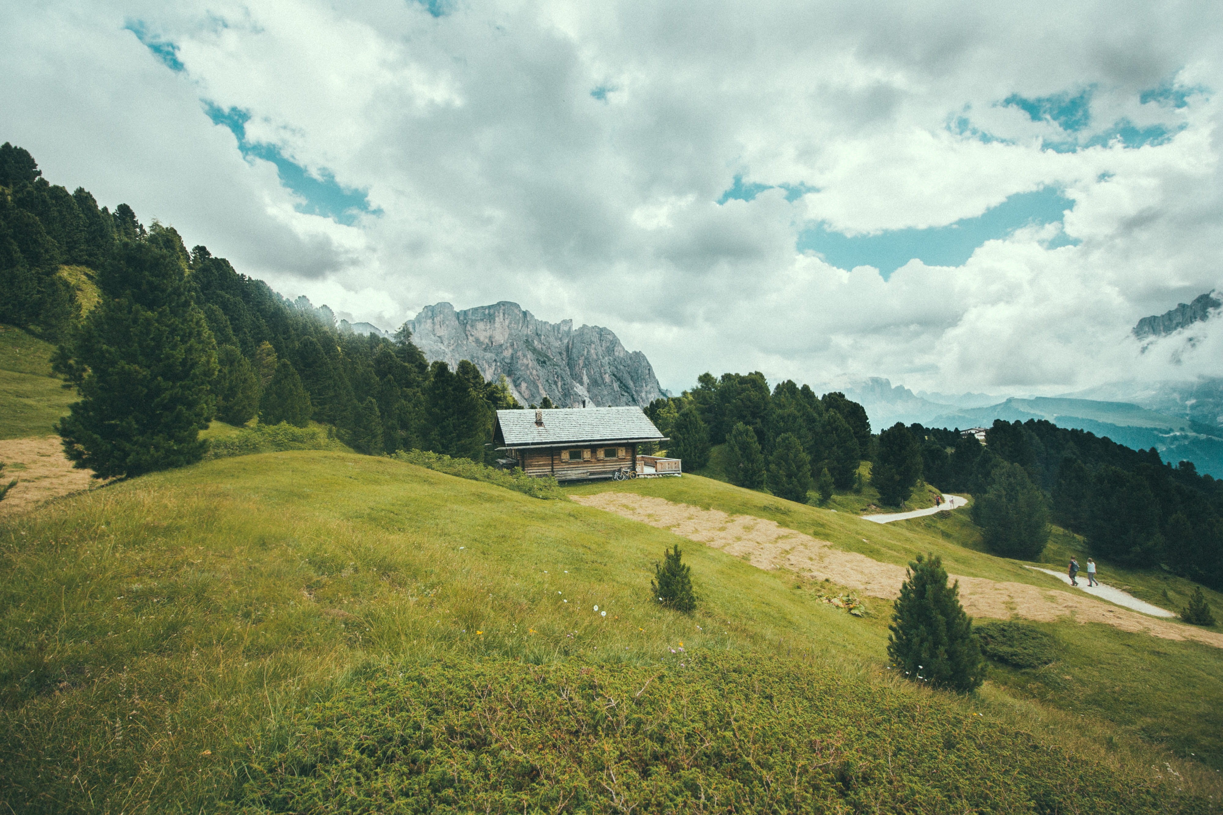 plant, summer, Italy, photography, grass, cloud - Sky, blue, beauty in nature, log cabin, tranquility, meadow, trees, hill, scenics, architecture, green, HD Wallpaper