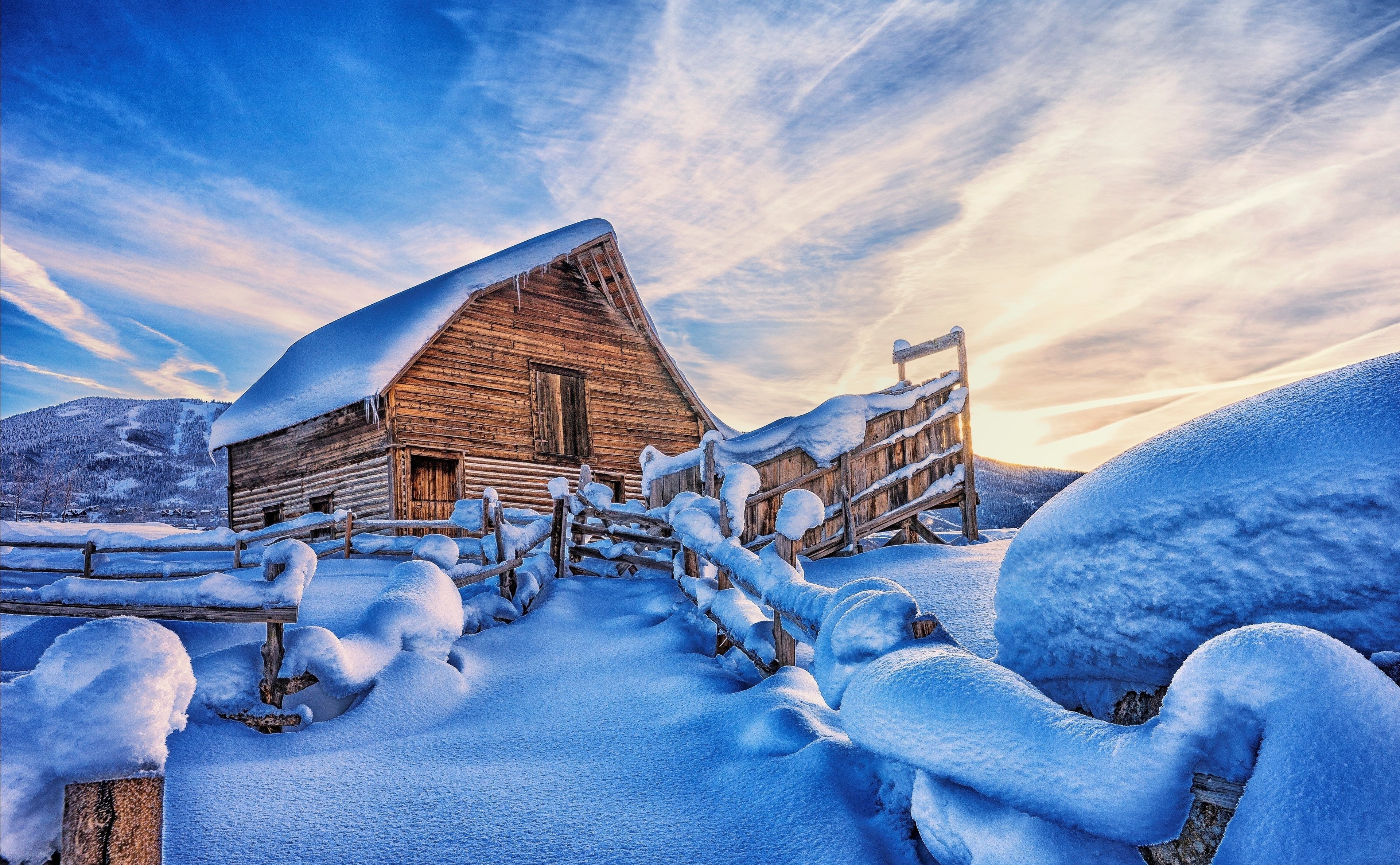 Wintertime, nature, House, frozen, Landscape, 4K, Mountains, cloud - sky, Seasons, tranquil scene, Path, history, brown, Winter, Travel, Outdoor, outdoors, HD Wallpaper