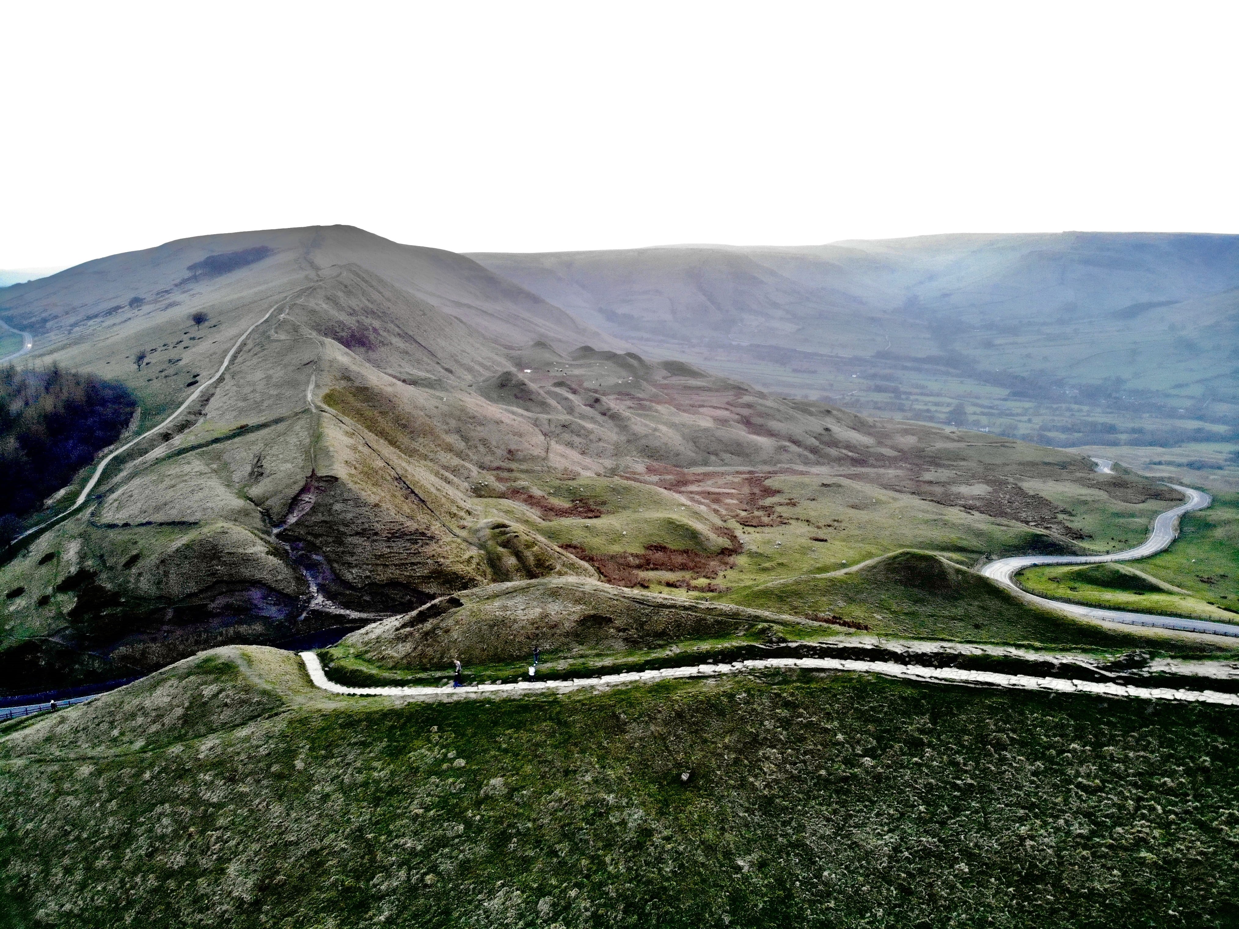 environment, south yorkshire, outdoors, clear sky, green color, castleton, mountain road, mountain, plant, winding road, mam torr, england, tranquil scene, HD Wallpaper