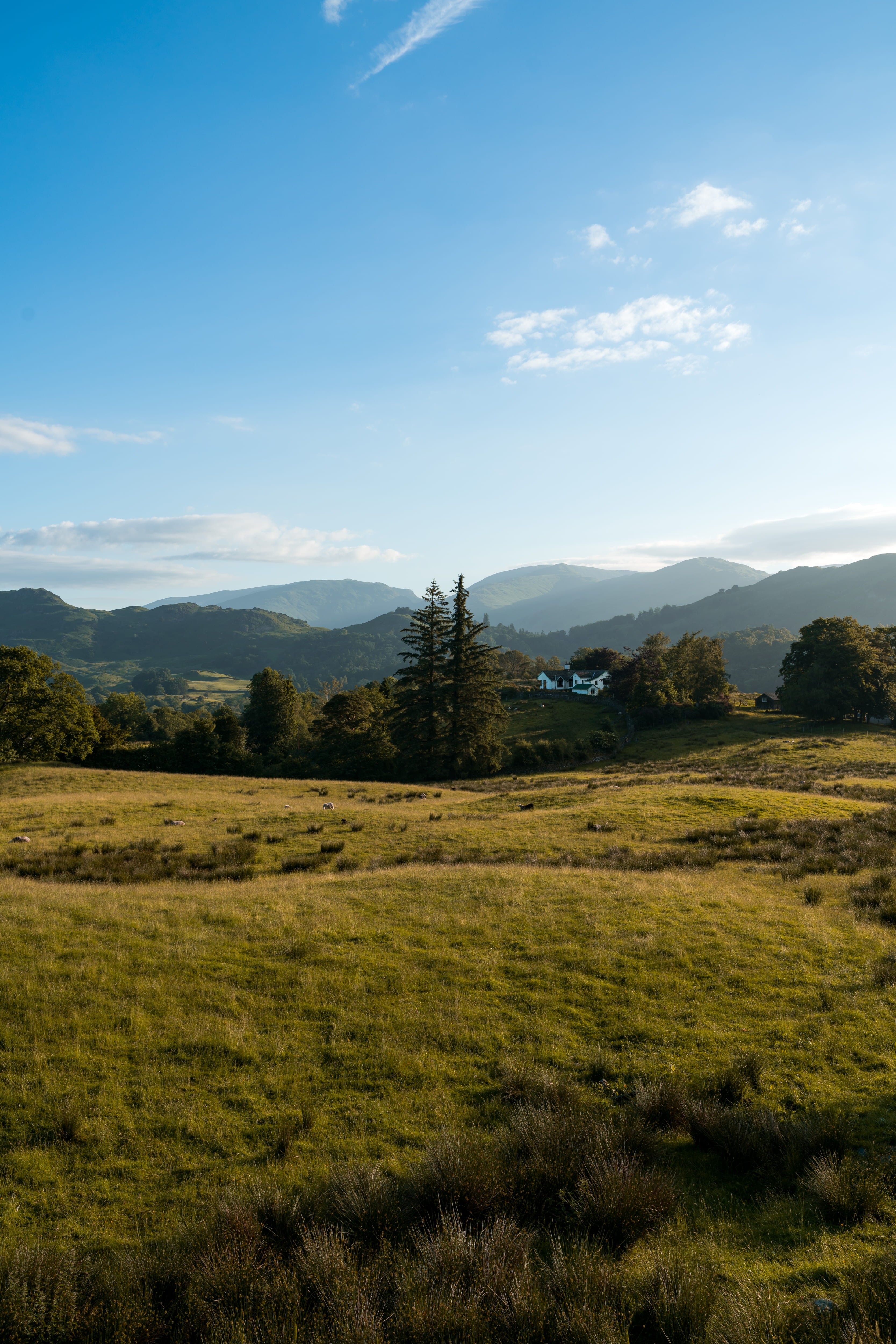 layers, background, tranquil scene, non-urban scene, beauty in nature, layer, land, house, lake district national park, hill, living, landscape, tree, tranquility, Phone HD Wallpaper