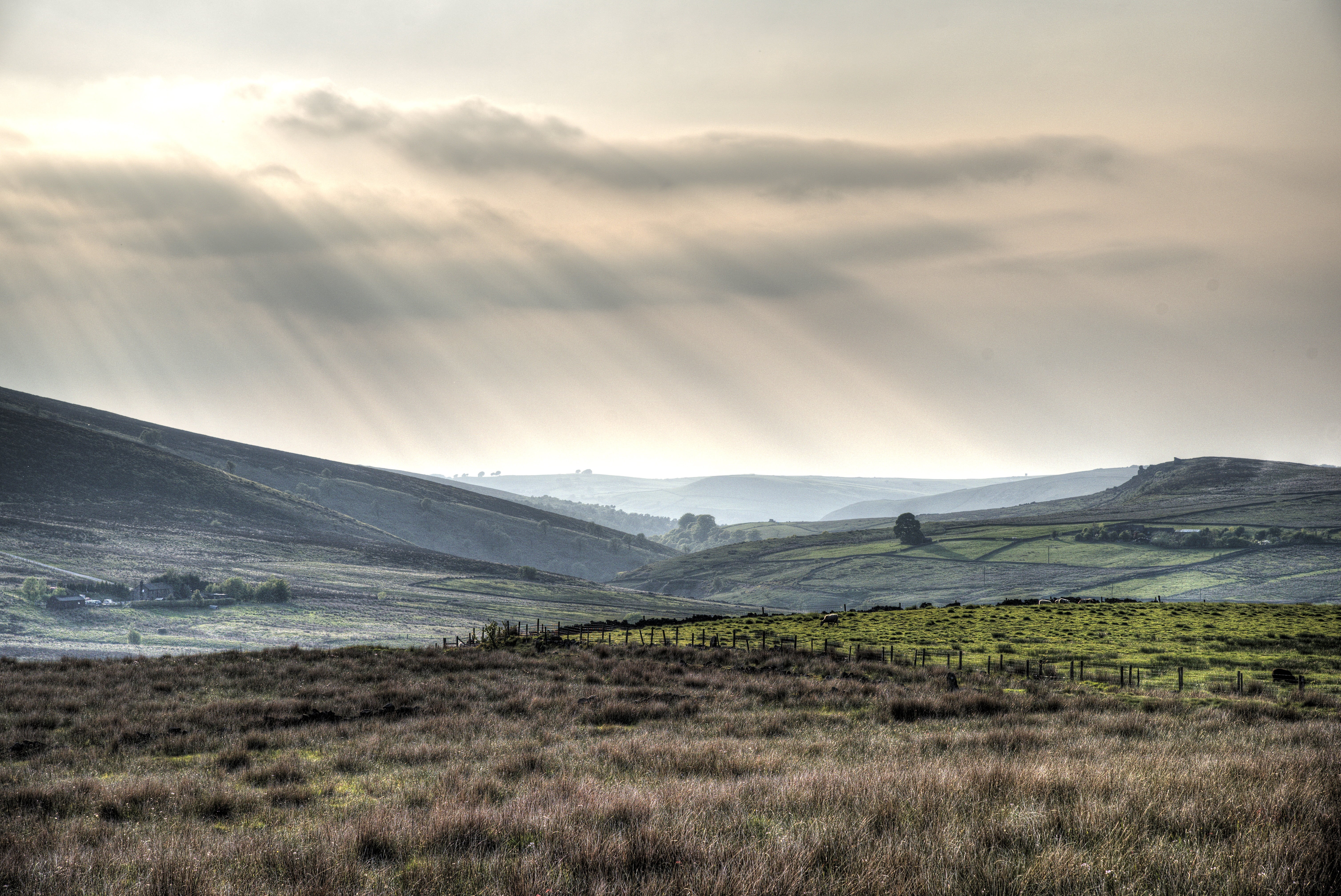 sunrays, outdoor, outdoors, Peak District  National Park, nature, landscape, sunset, village, 5K, photo, Low, scenics, Staffordshire  Moorlands, Ramshaw, HD Wallpaper