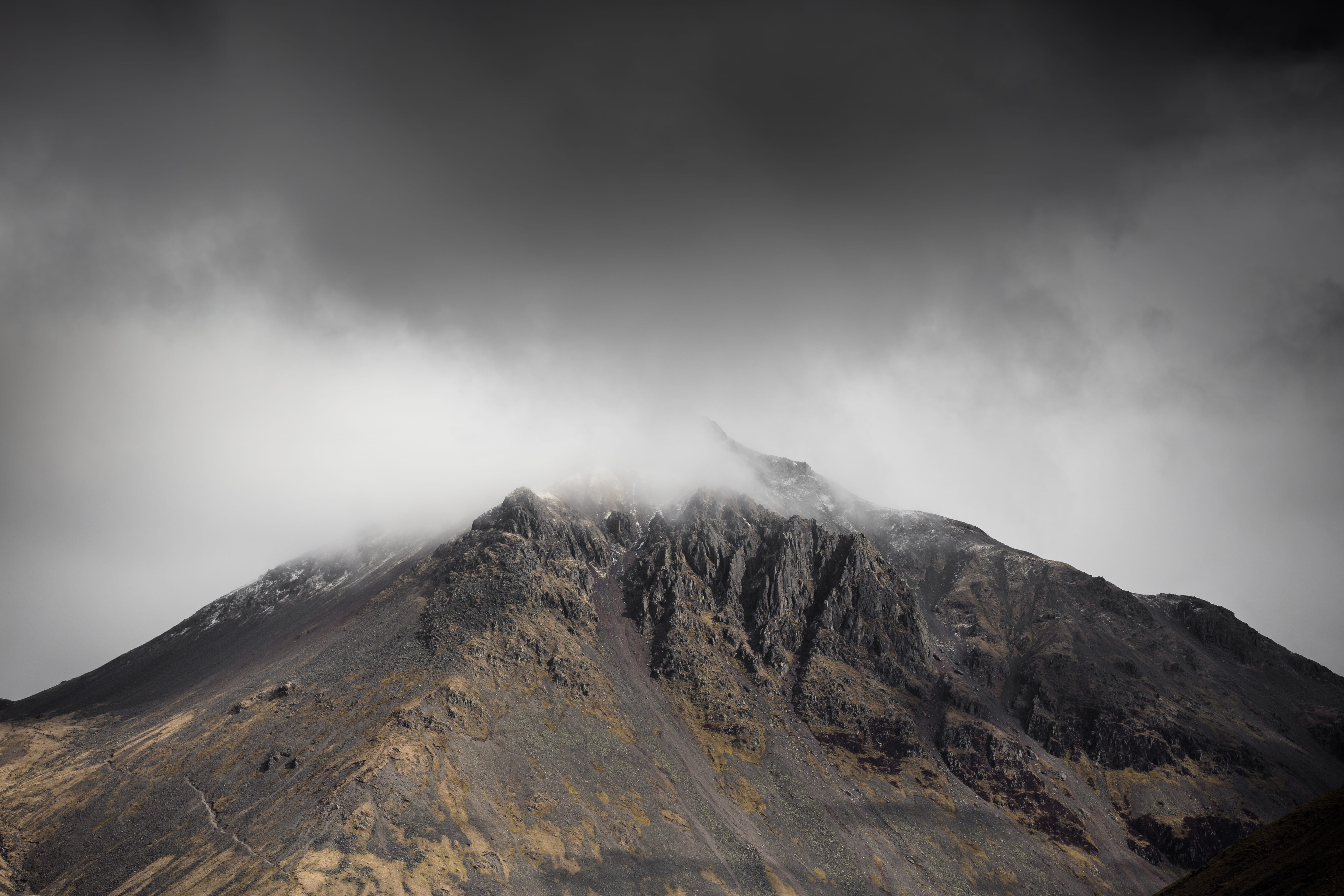 non-urban scene, hike, mountain top, brown, scenics - nature, rock, cloudscape, environment, storm, no people, land, physical geography, sky, beauty in nature, HD Wallpaper