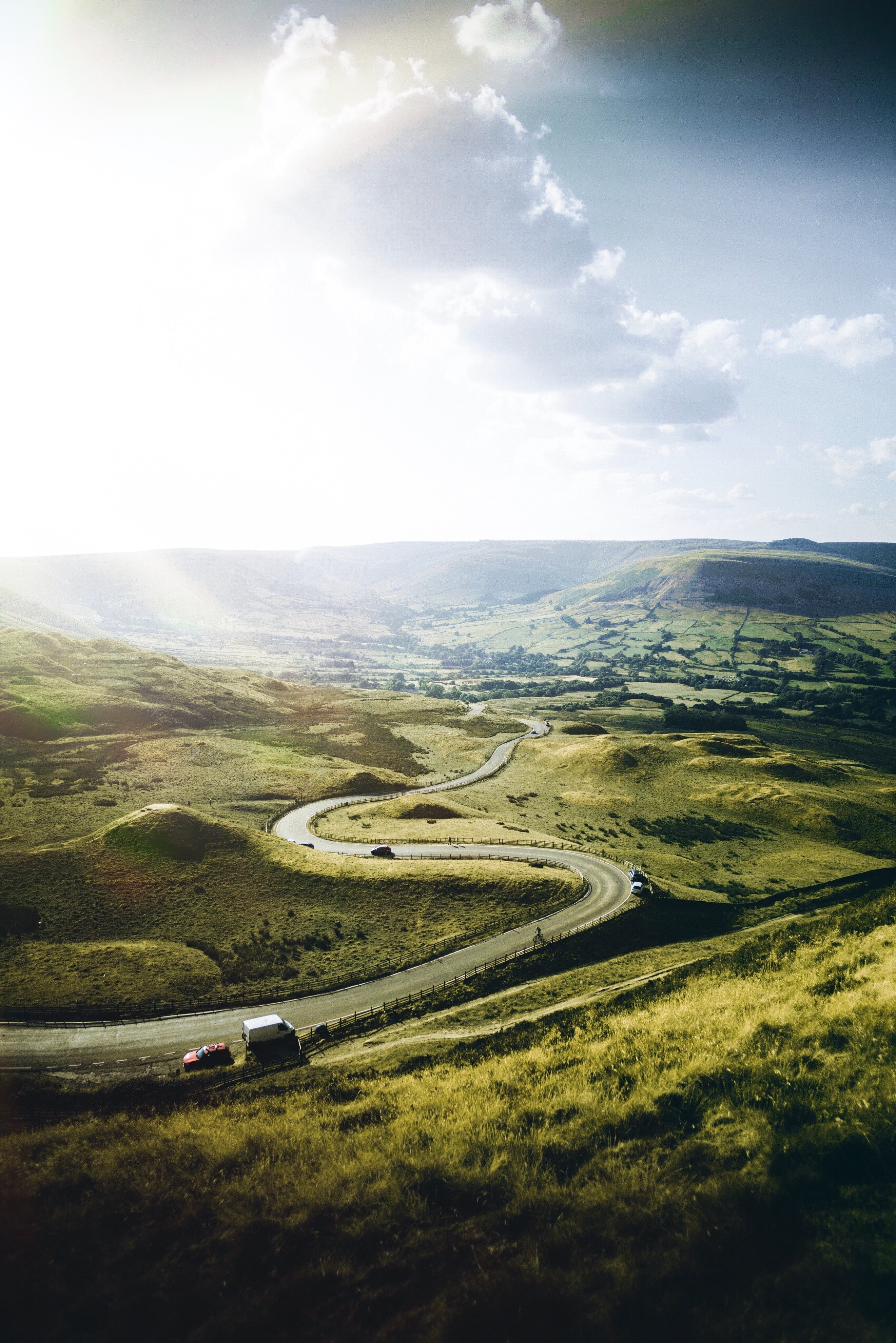 4K, summer, hills, exploration, Hope Valley, District, car, highway, road, England, mountain top, hiking, Jose Llamas, asphalt, moody, Phone HD Wallpaper