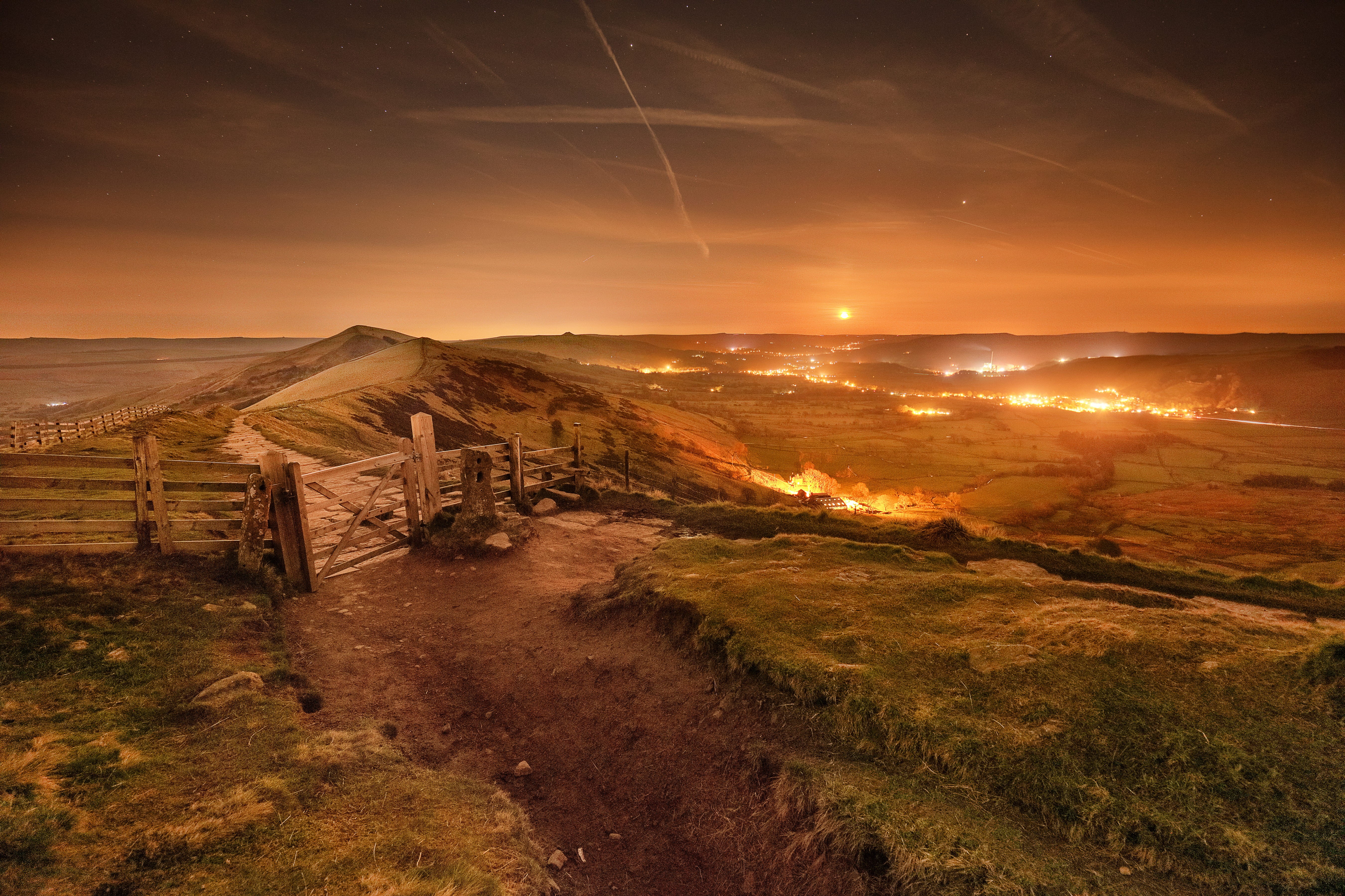 hill, sun, environment, hut, cloud - sky, land, outdoors, range, path, sunset, travel, night, landscape, green, semi-arid, travel destinations, horizon, HD Wallpaper