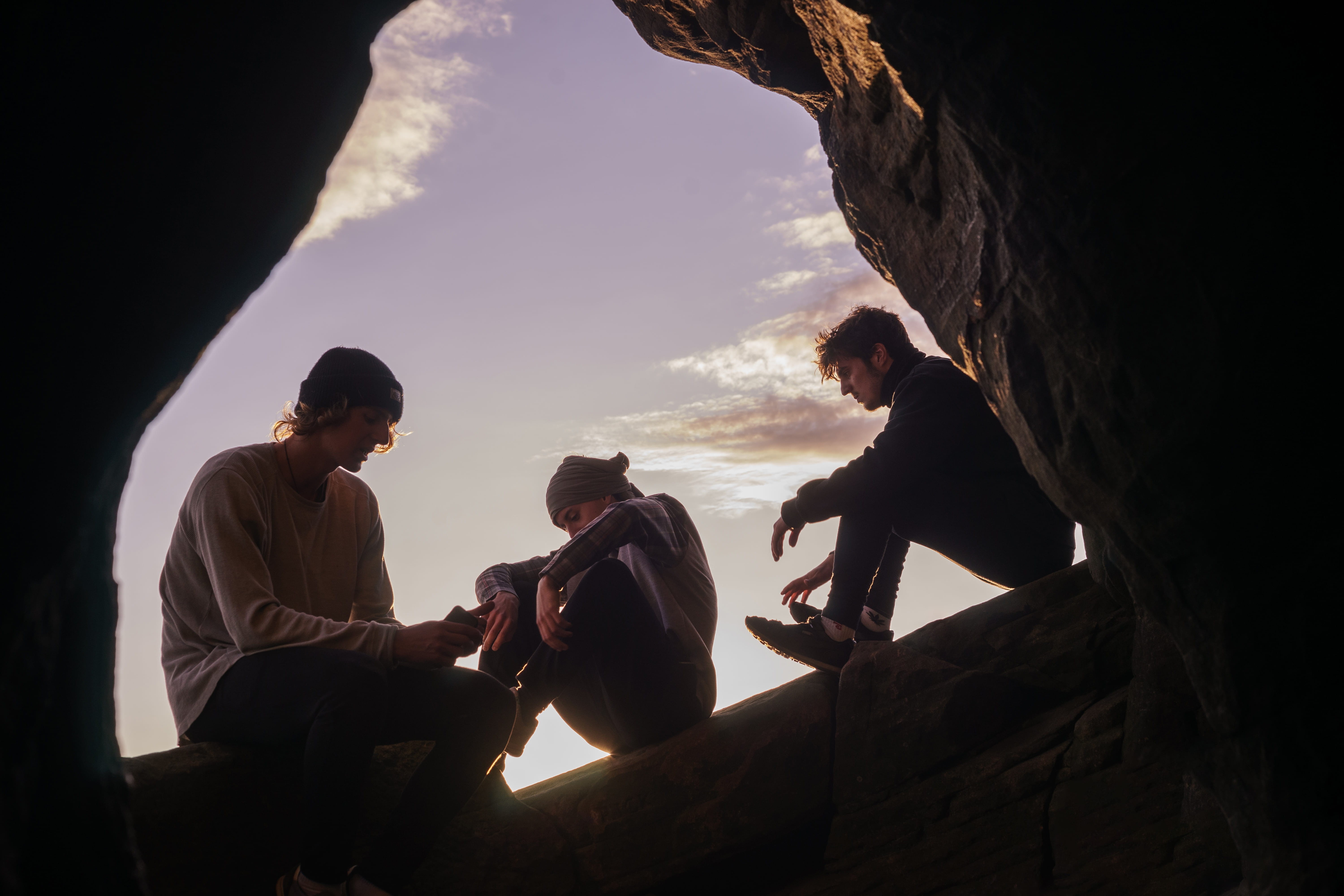 people, sitting, travel, women, leisure activity, friendship, adventure, rock - object, sky, rock, 5K, young men, solid, united kingdom, outdoors, cave, HD Wallpaper
