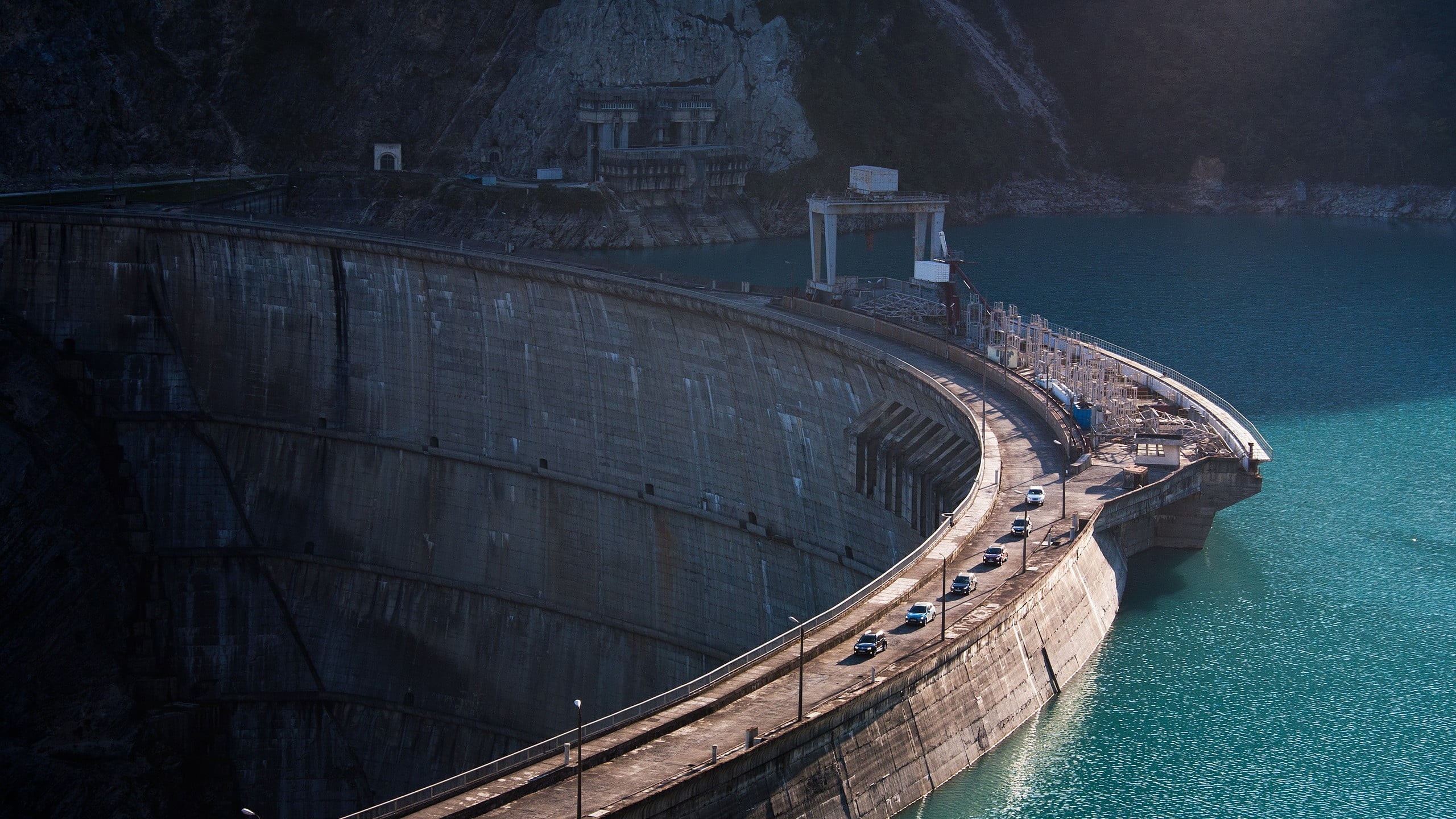 fuel and power generation, built structure, outdoors, reservoir, 2K, high angle view, no people, connection, painted, brown, waterfront, vidraru, dam, HD Wallpaper