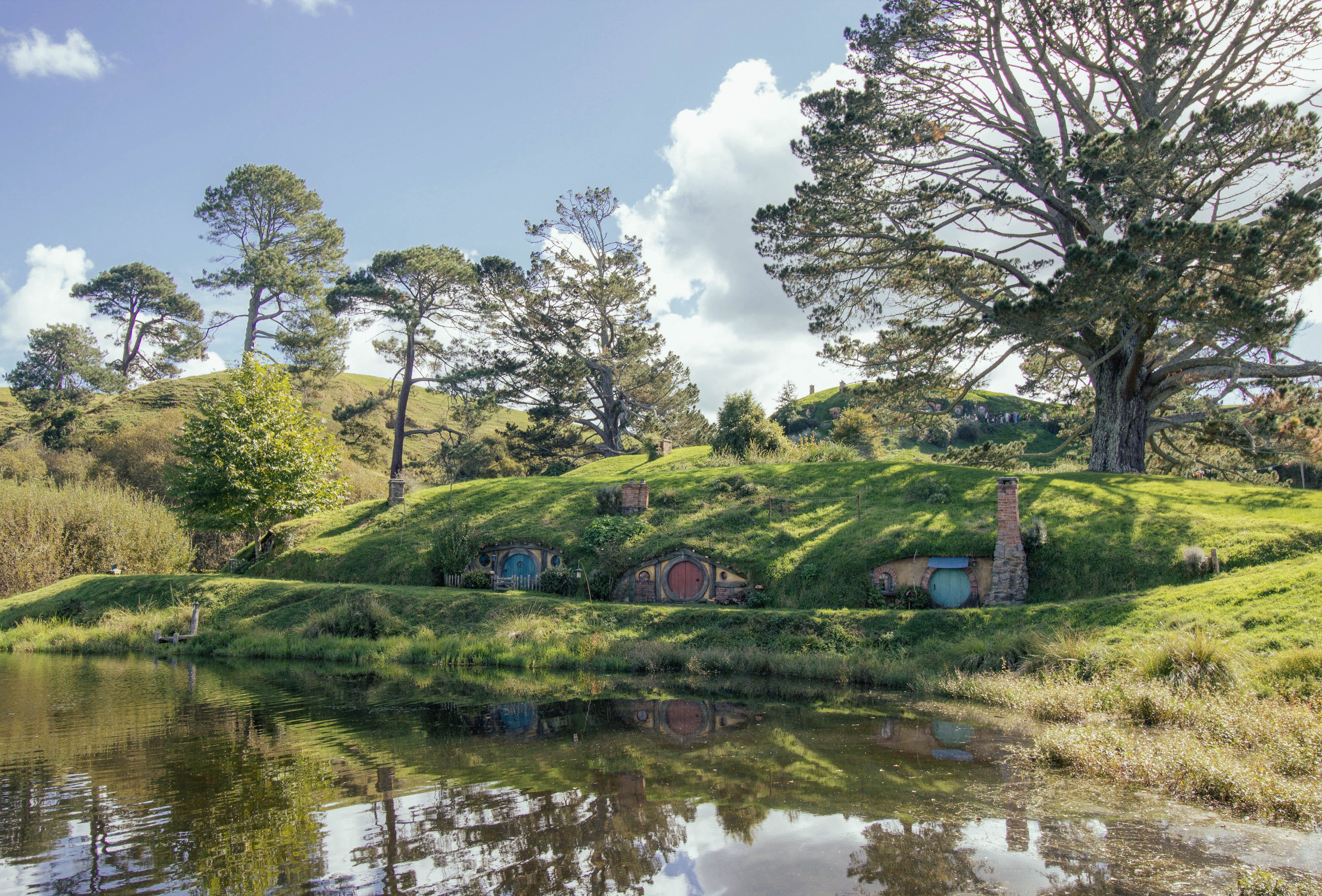 beauty in nature, 4K, landscape, lord of the ring, lake, new zealand, hobbit, reflection, plant, architecture, tree, nature, growth, scenics - nature, HD Wallpaper