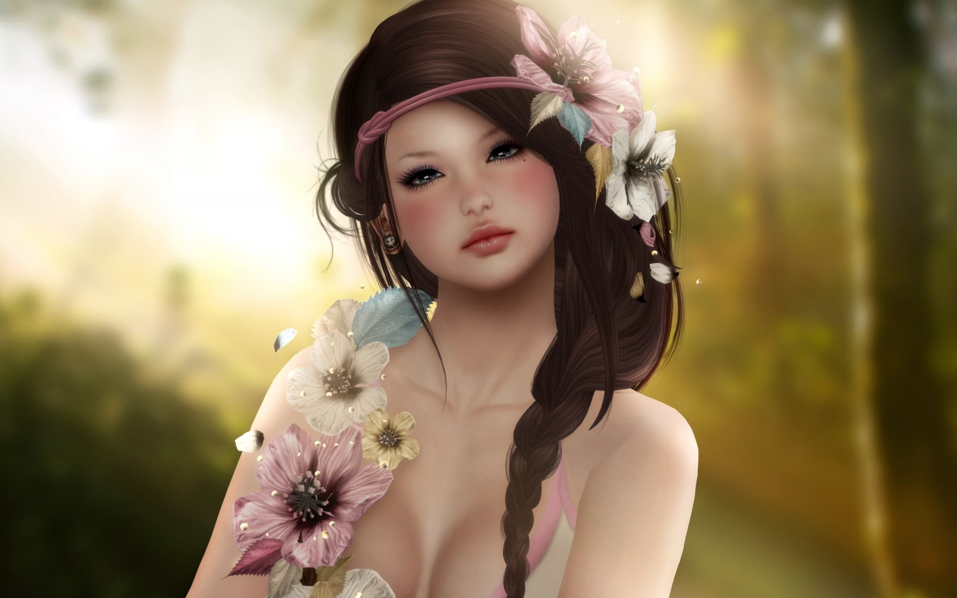 fantasy, fantasy girl, girl, 1920x1200, 1080P, beautiful, flowers, HD Wallpaper
