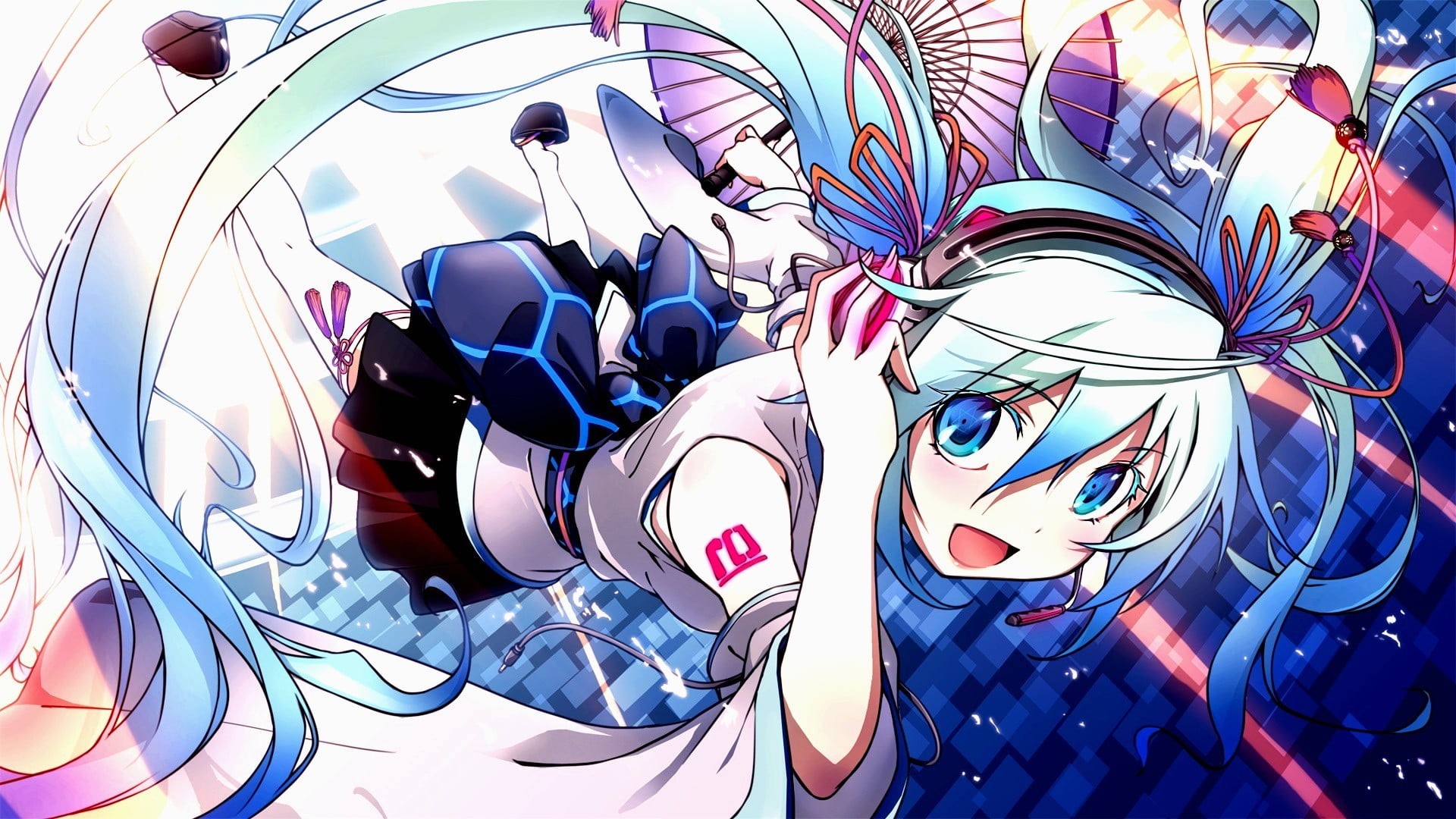 Vocaloid, backgrounds, large group of objects, lighting equipment, close-up, high angle view, floral, no people, pattern, textile, design, indoors, day, HD Wallpaper