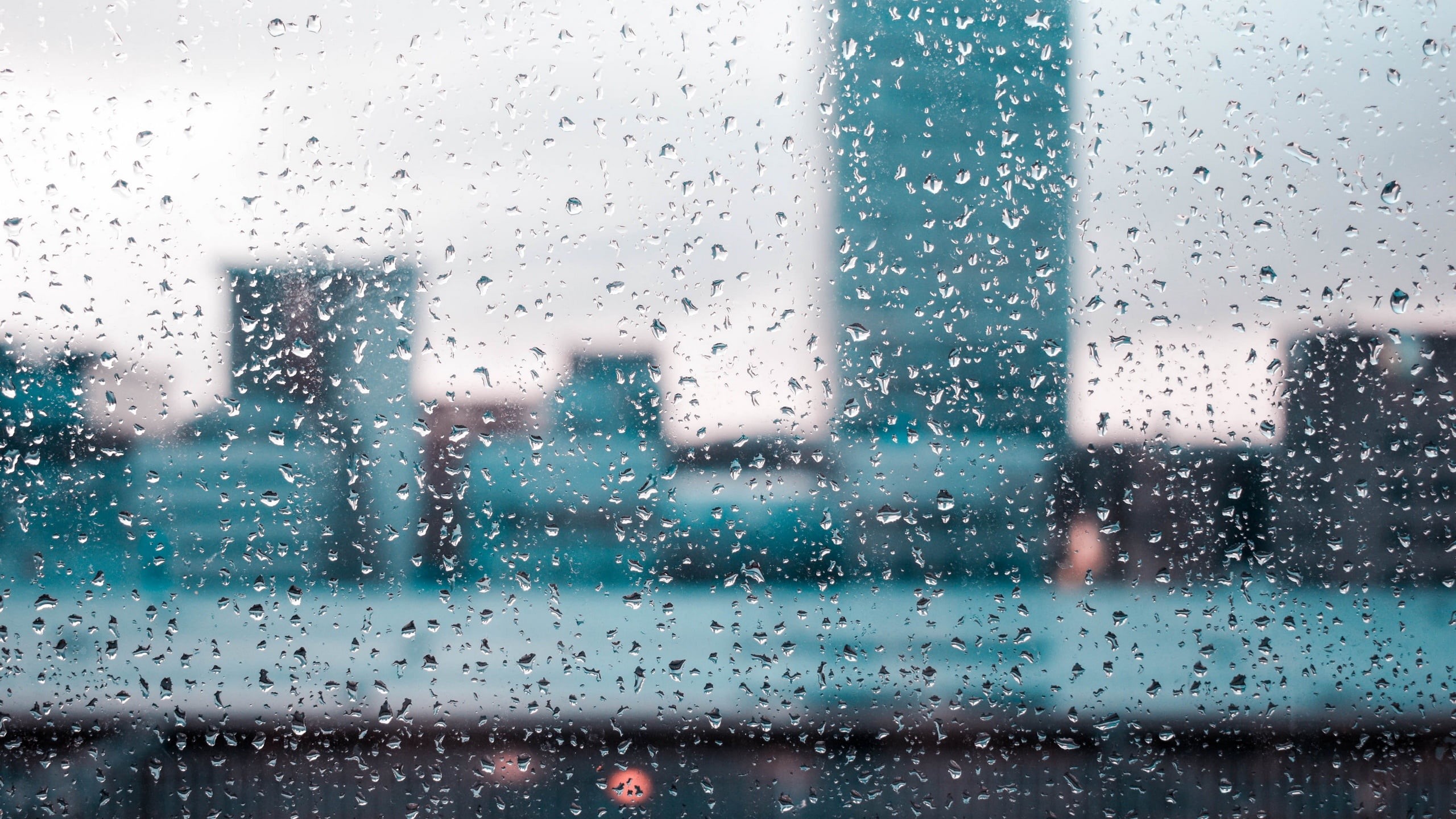 glass, water, background, rain, the city, drops, city, window, 2K, HD Wallpaper