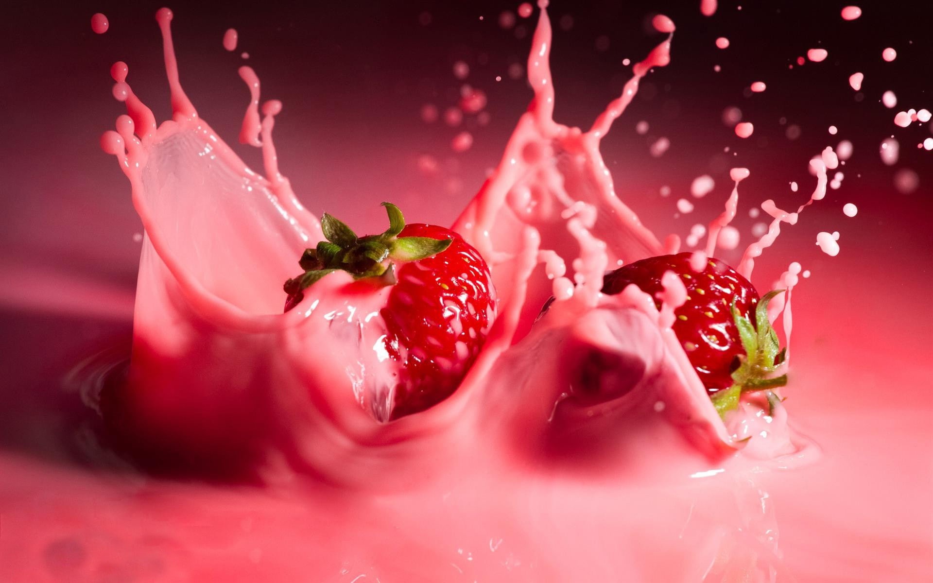 pink color, drop, close-up, healthy eating, water, nature, pink, studio shot, impact, flower, strawberries, freshness, splashing, no people, motion, red, HD Wallpaper