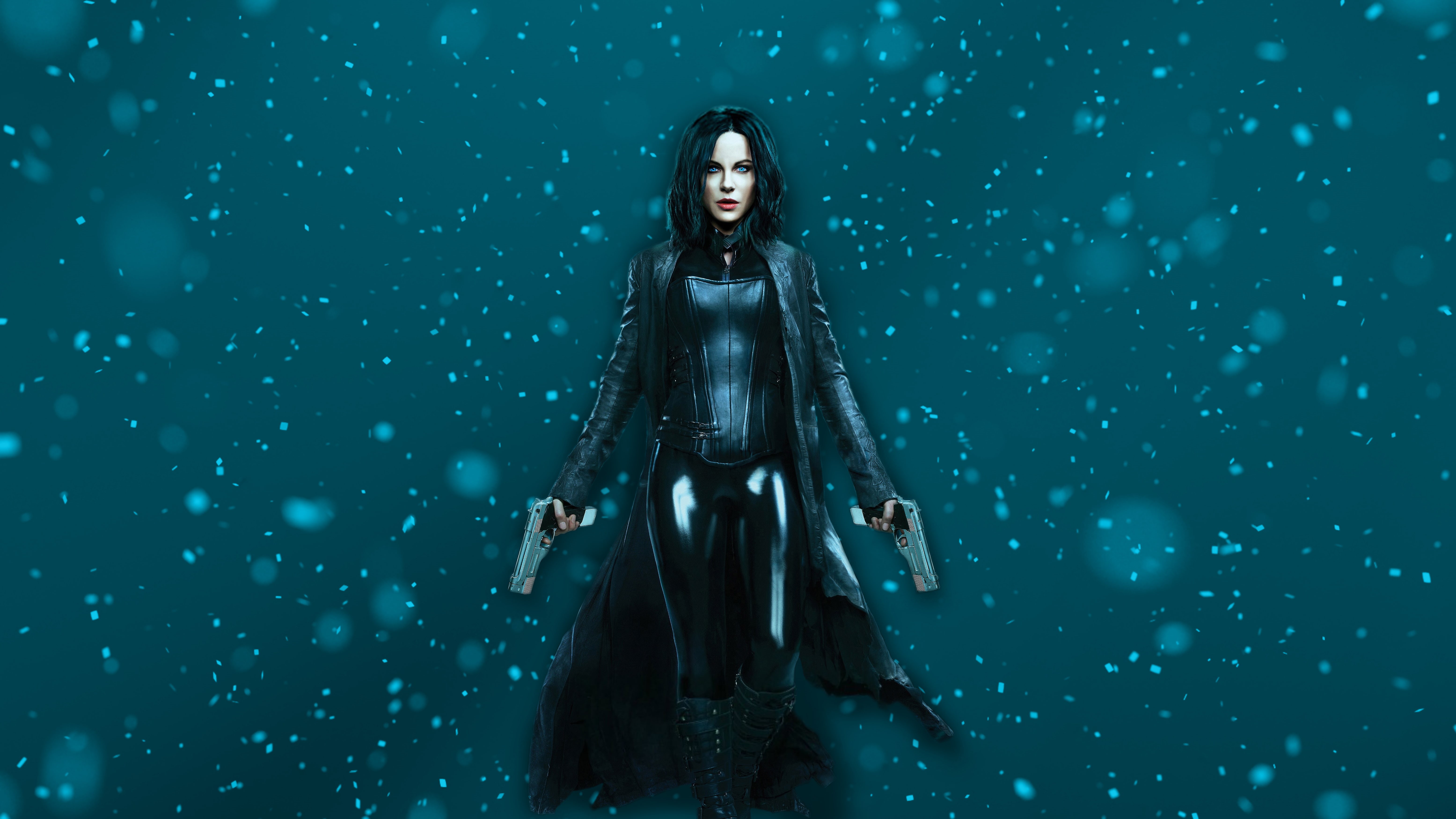 clothing, rise of the lycans, beauty, hairstyle, full length, women, beautiful woman, long hair, blue background, black hair, fashion, looking at camera, HD Wallpaper