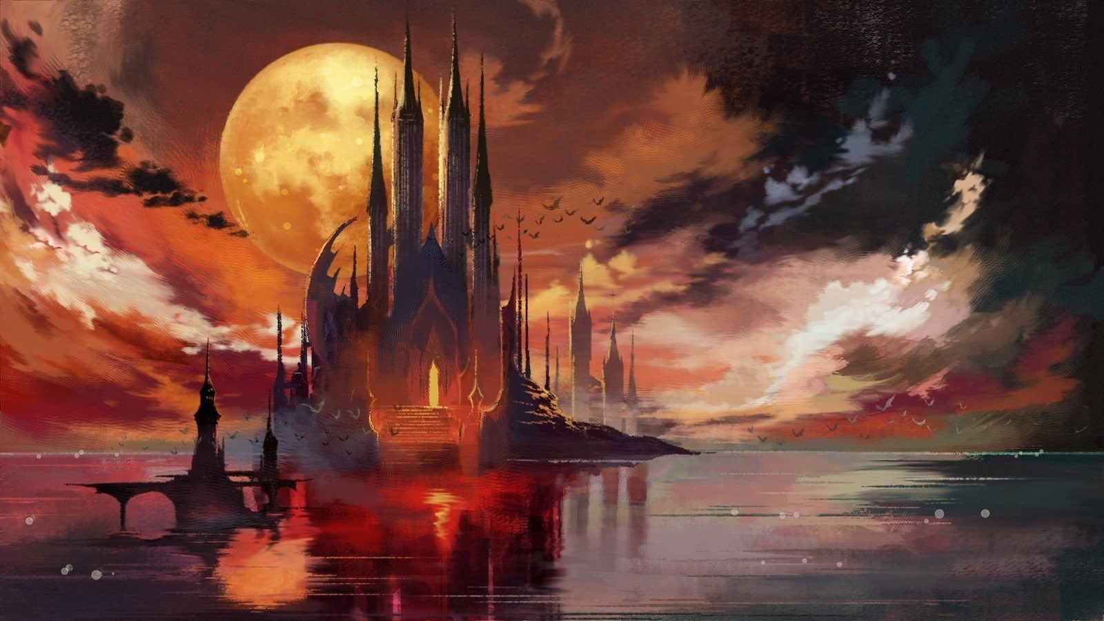 architecture, sea, 720P, building, dramatic sky, water, religion, bloodstained ritual of the night miriam bloodstained video games fantasy art, art and craft, HD Wallpaper