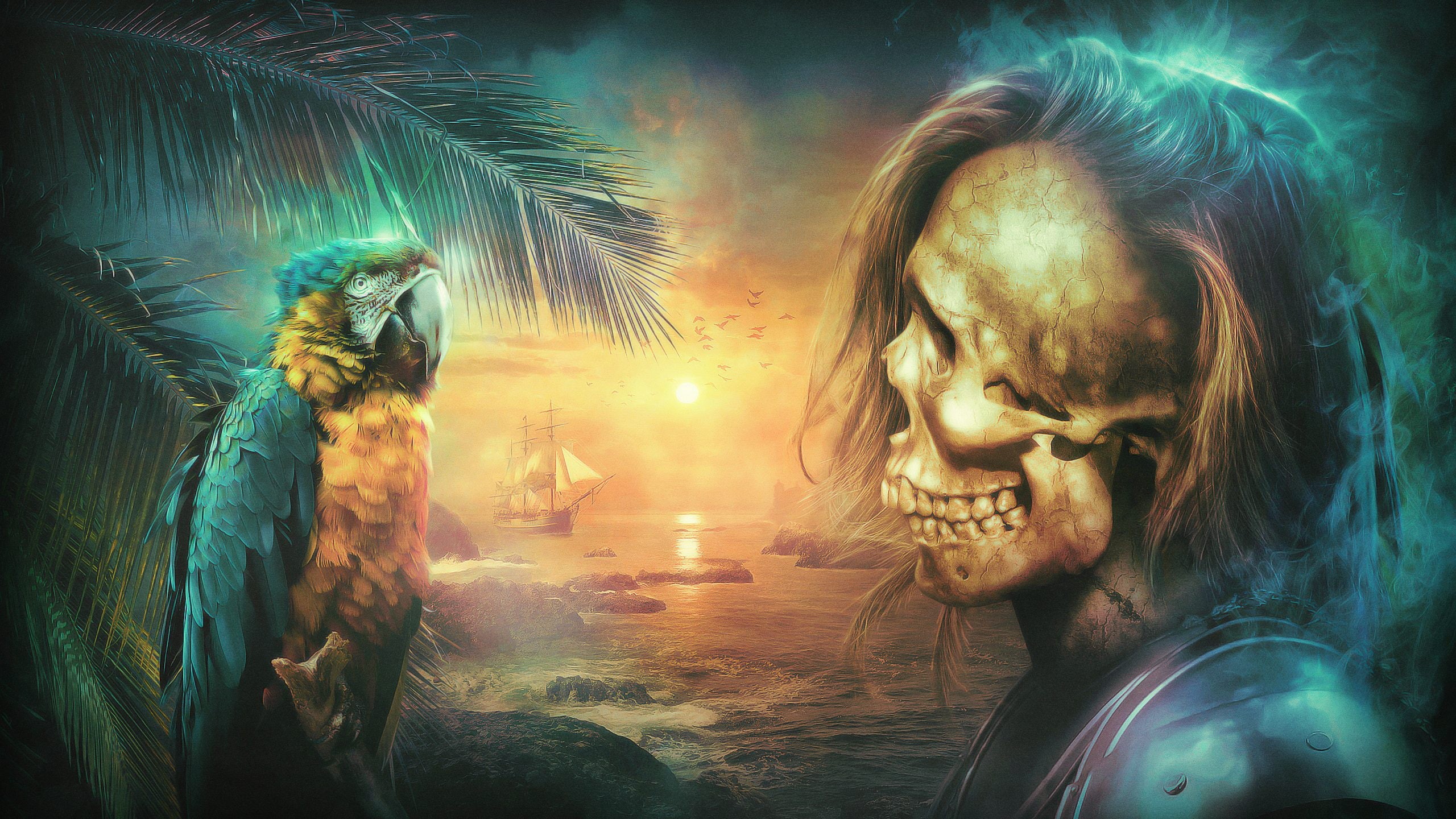 palm trees, sky, event, skull, emotion, adult, multiple exposure, celebration, digital composite, headshot, Desktopography, architecture, portrait, nature, HD Wallpaper