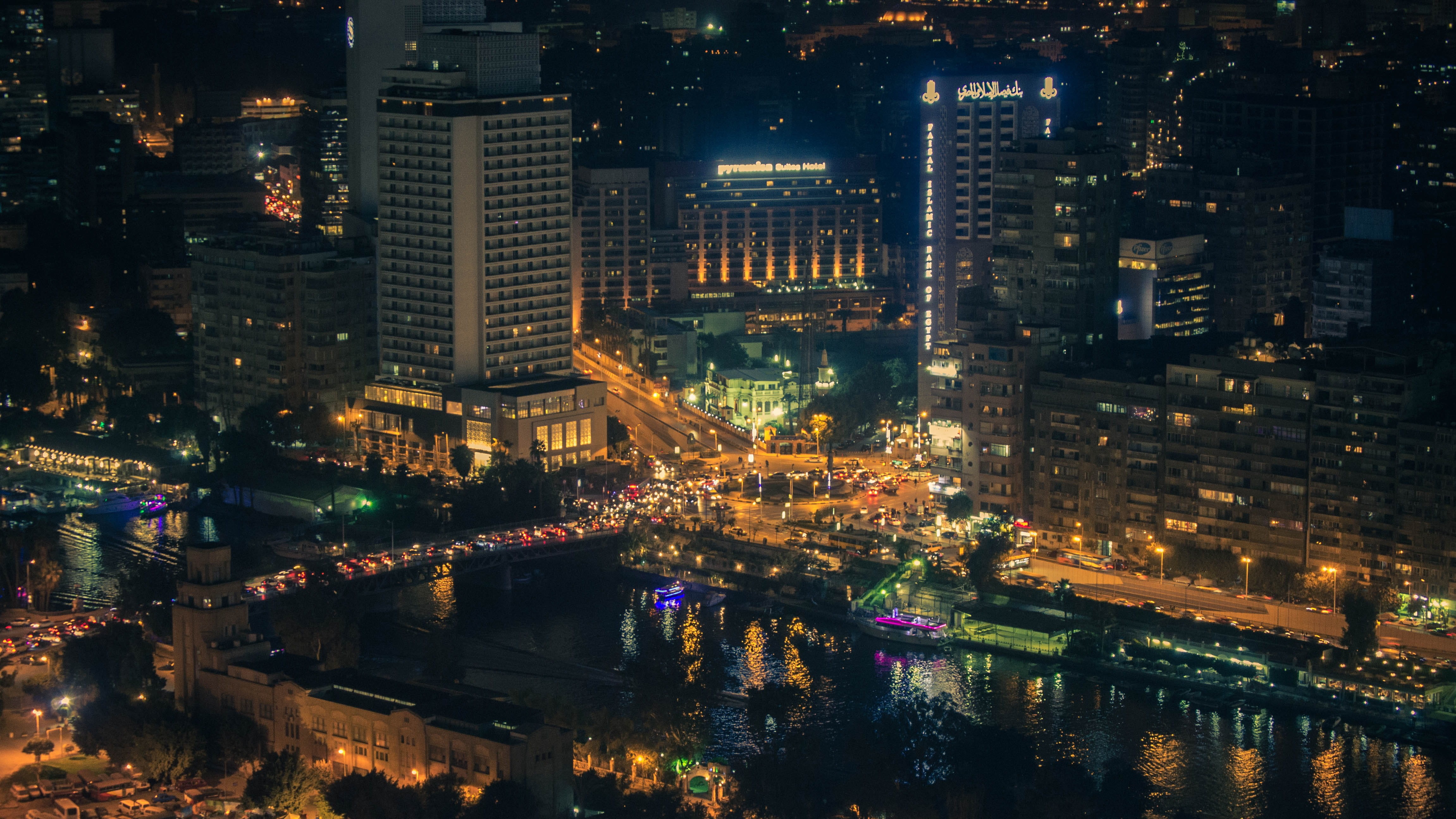 river, high angle view, cairo, office building exterior, city life, no people, architecture, giza, building, tall - high, nightly, financial district, outdoors, HD Wallpaper