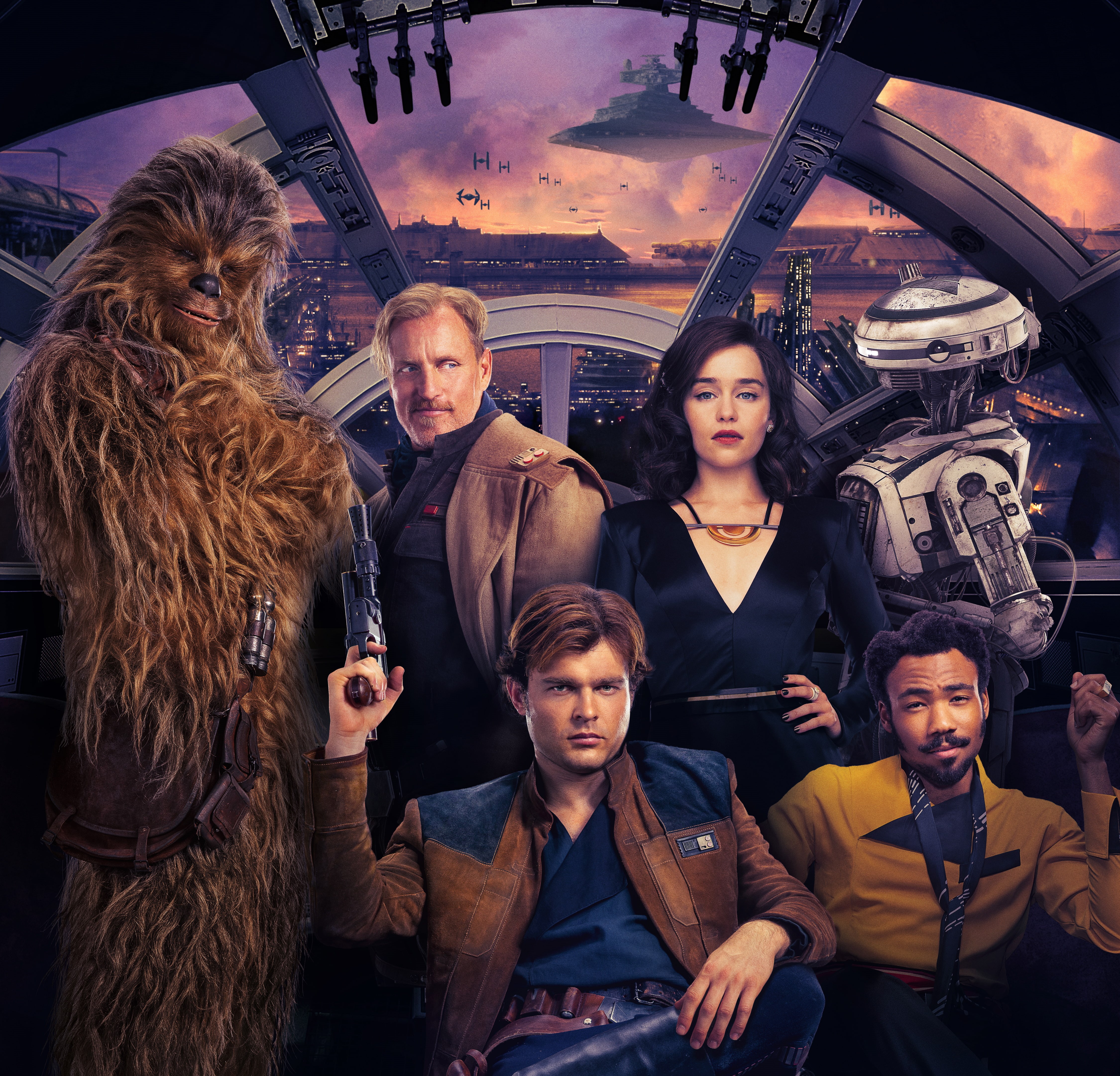 Beckett, Alden Ehrenreich, QiRa, Emilia Clarke, Han Solo, Lando Calrissian, Solo: A Star Wars Story, Donald Glover, Chewbacca, 4K, 4K, HD Wallpaper