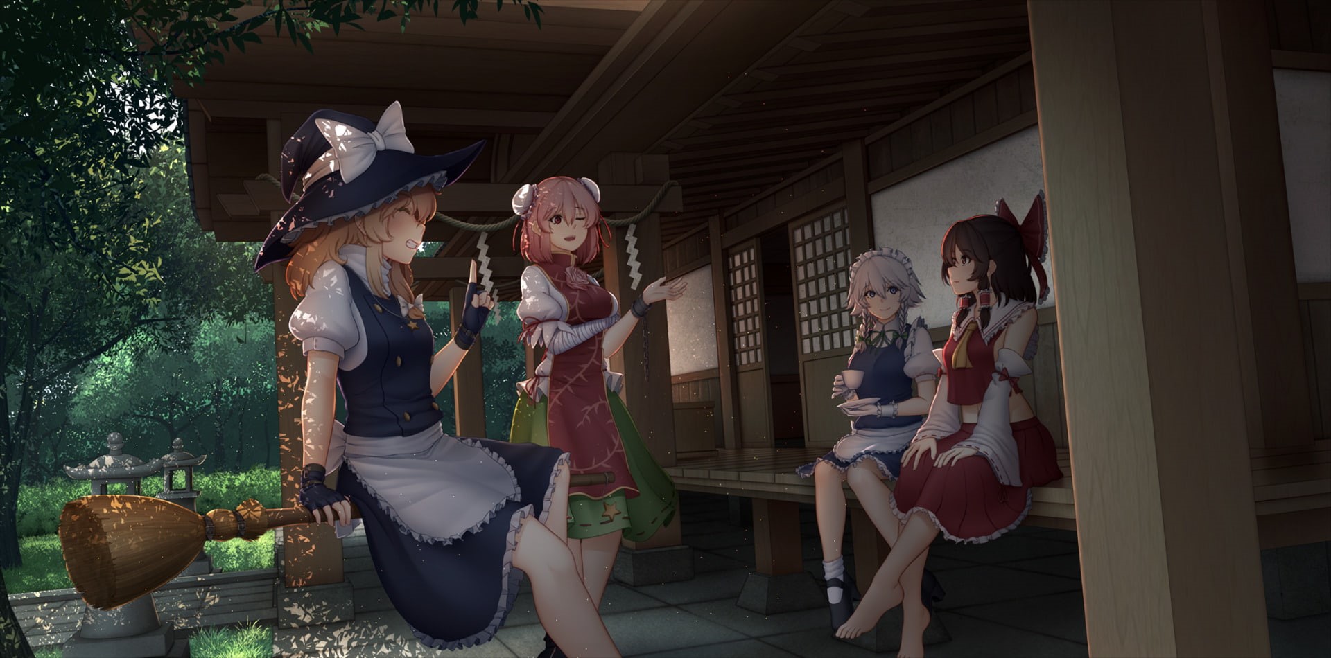 1080P, Marisa Kirisame, Sakuya Izayoi, Hong Meiling, Touhou, Anime, Reimu Hakurei, HD Wallpaper