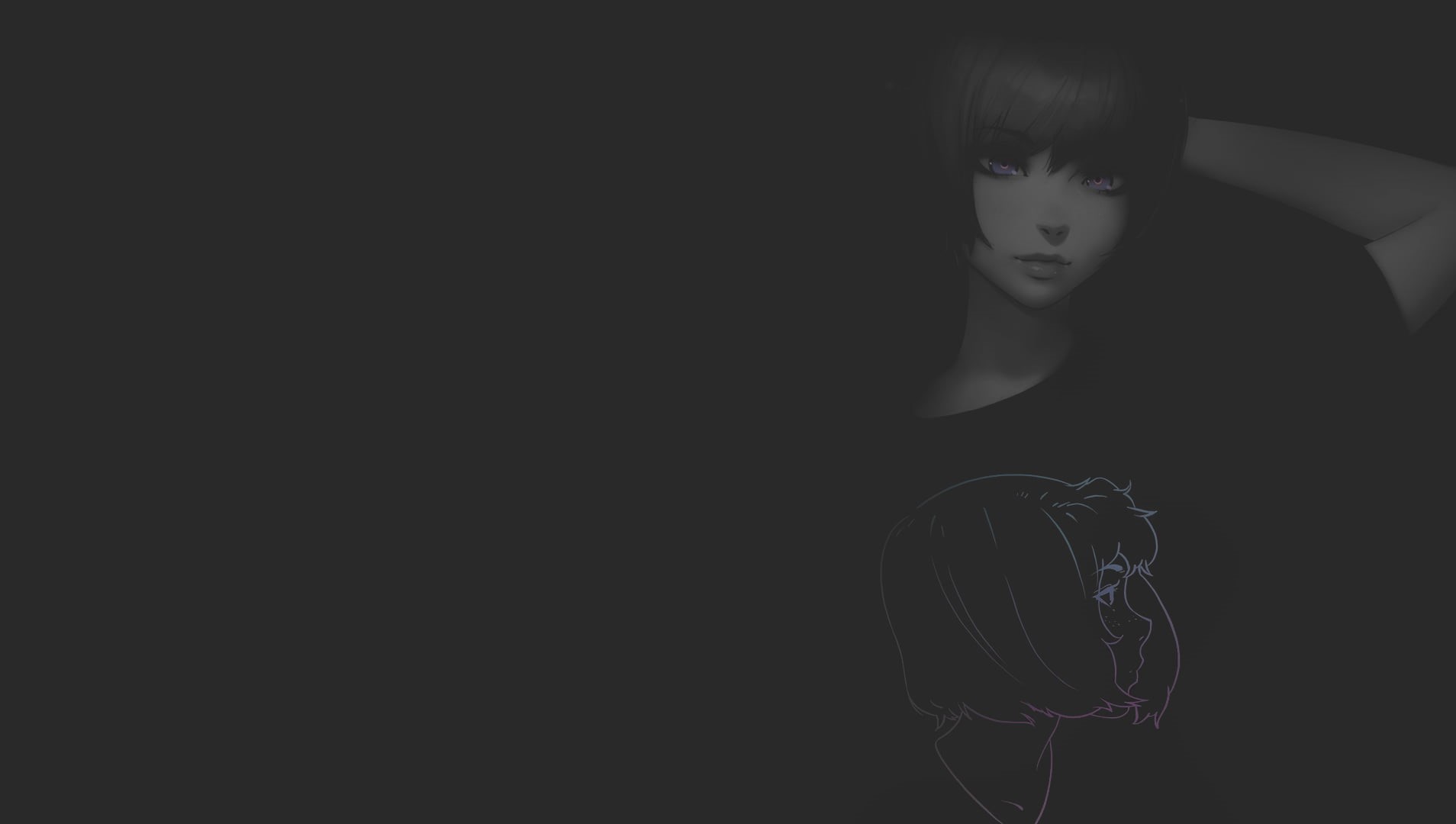texture, 720P, anime girls, selective coloring, anime, illustration, dark background, Ilya Kuvshinov, monochrome, minimalism, HD Wallpaper