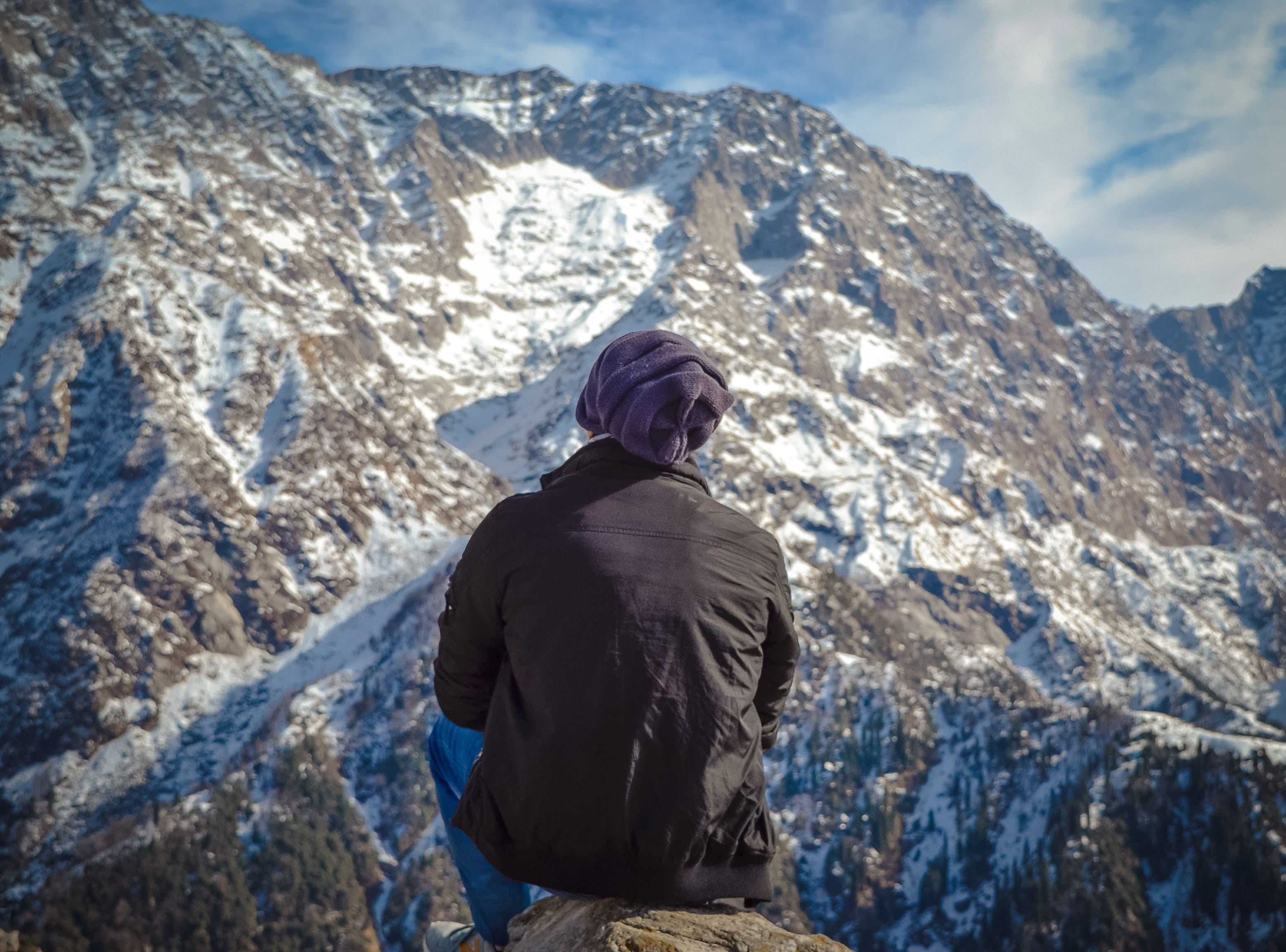 adult, cold, man, sky, 2K, alone, mountain peak, landscape, exploration, person, climb, solid, scenics - nature, rock - object, trek, cold temperature, HD Wallpaper