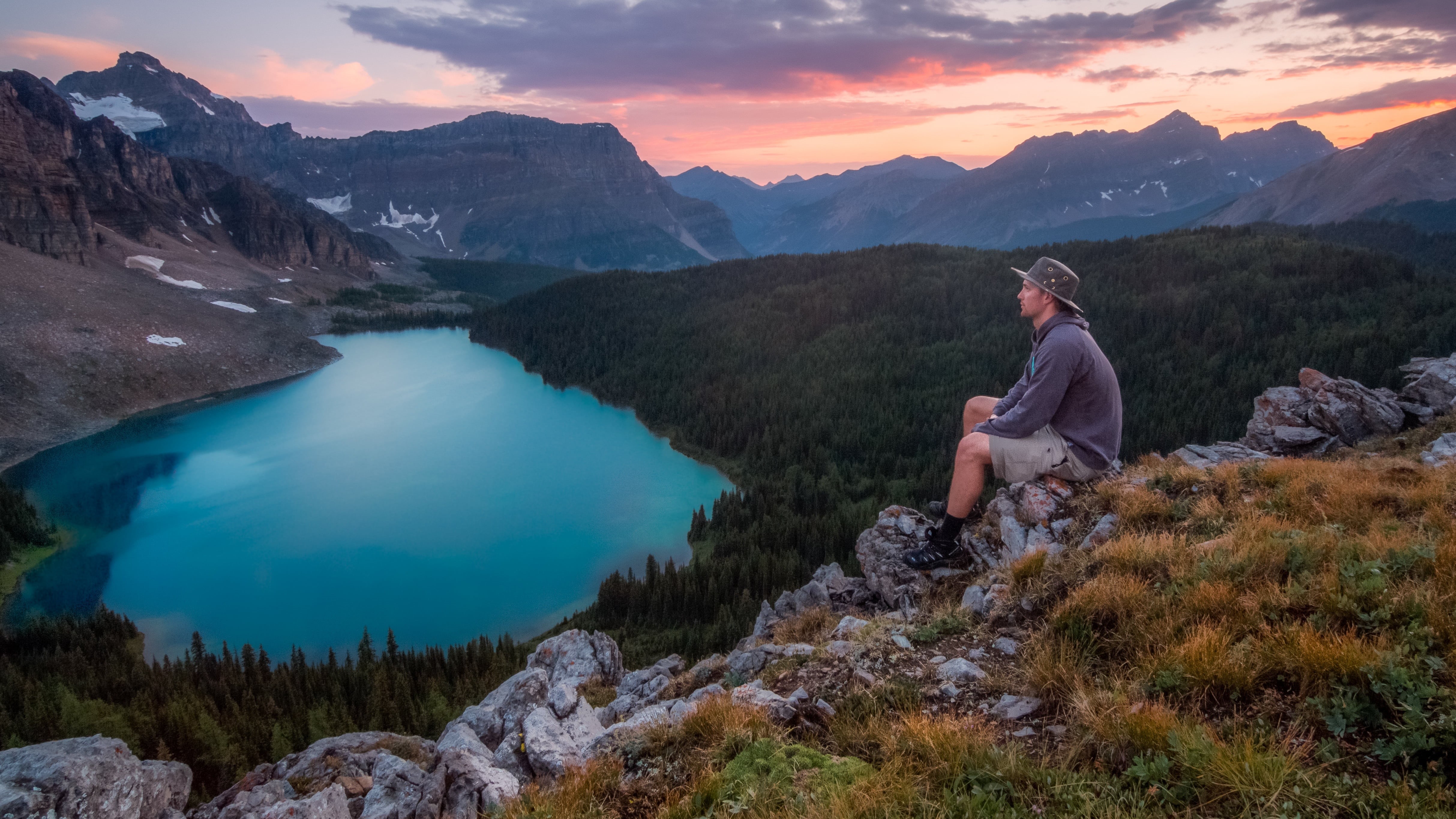 guy, adventure, plants, hiking, trees, alone, view, 4K, water, mountain range, adult, idyllic, scenics - nature, outdoors, person, hillside, mountain, HD Wallpaper