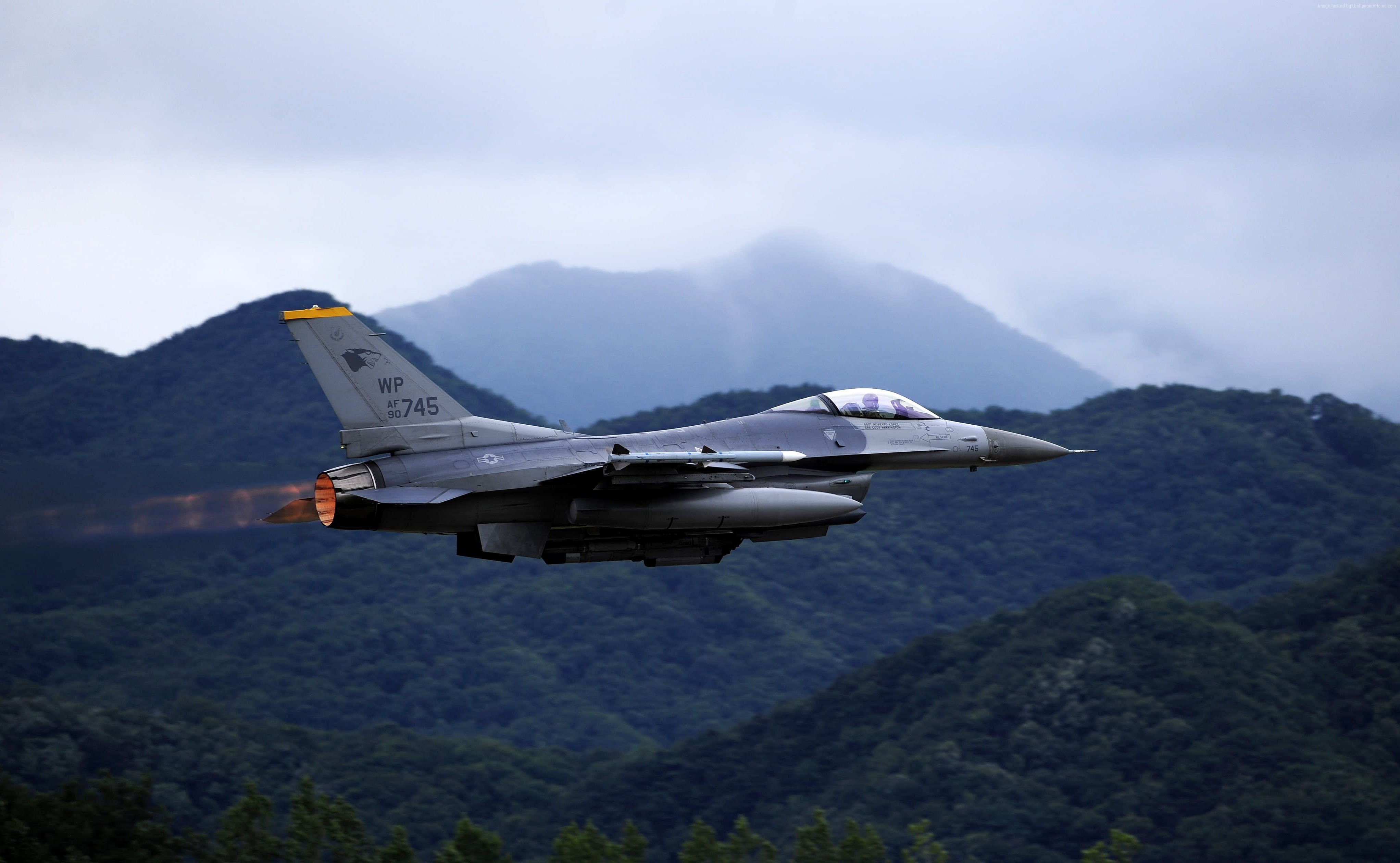 4K, F-16, Fighting Falcon, US Army, U.S. Air Force, General Dynamics, HD Wallpaper