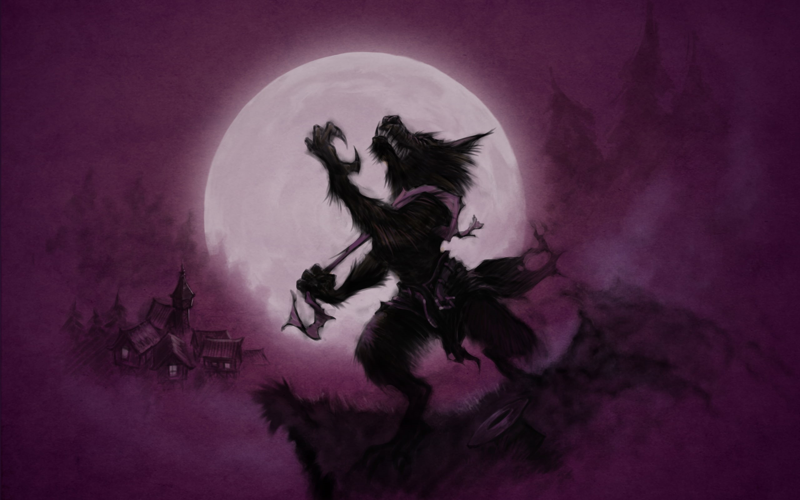 moon, digital/artwork, wolf, sketch, purple, werewolf, 2K, drawing, hd, HD Wallpaper