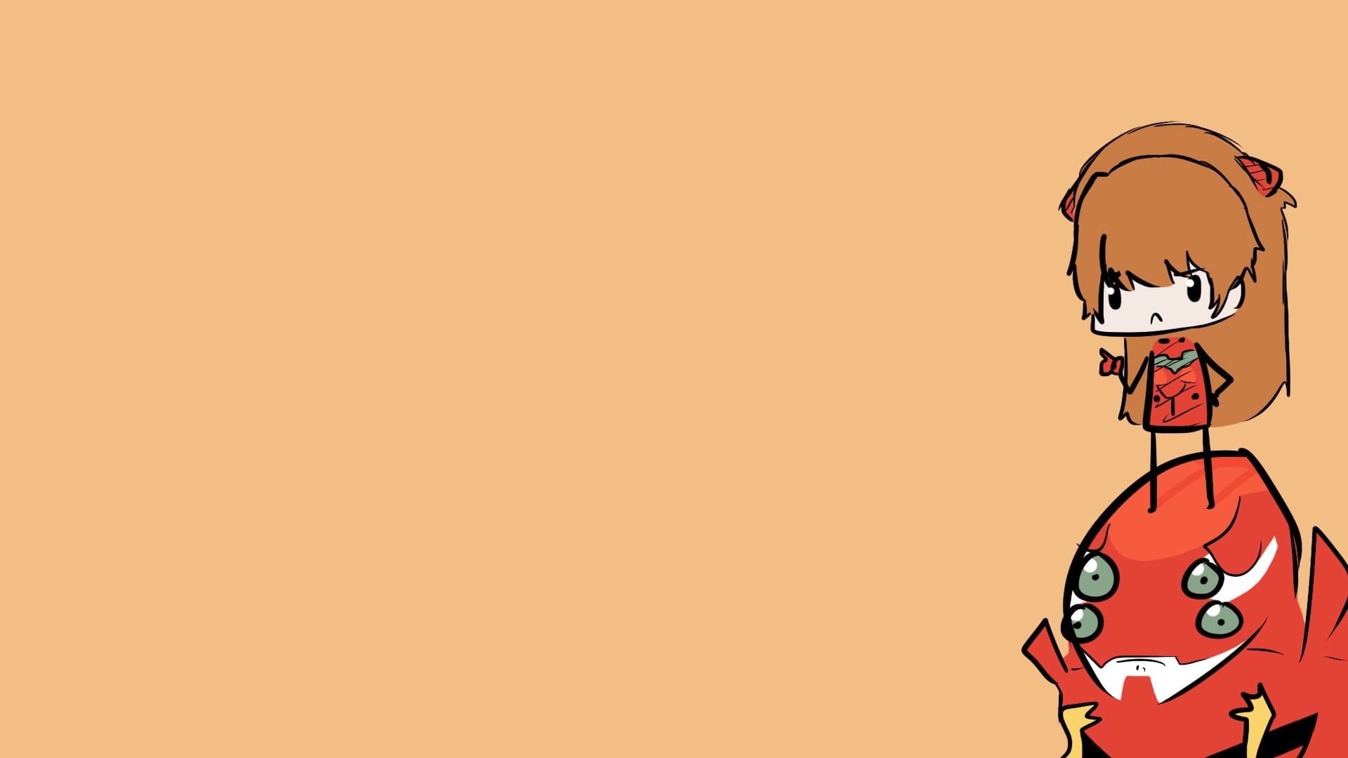 relaxation, brown, orange color, close-up, representation, copy space, single object, Asuka Langley Soryu, Neon Genesis Evangelion, anime, colored background, HD Wallpaper