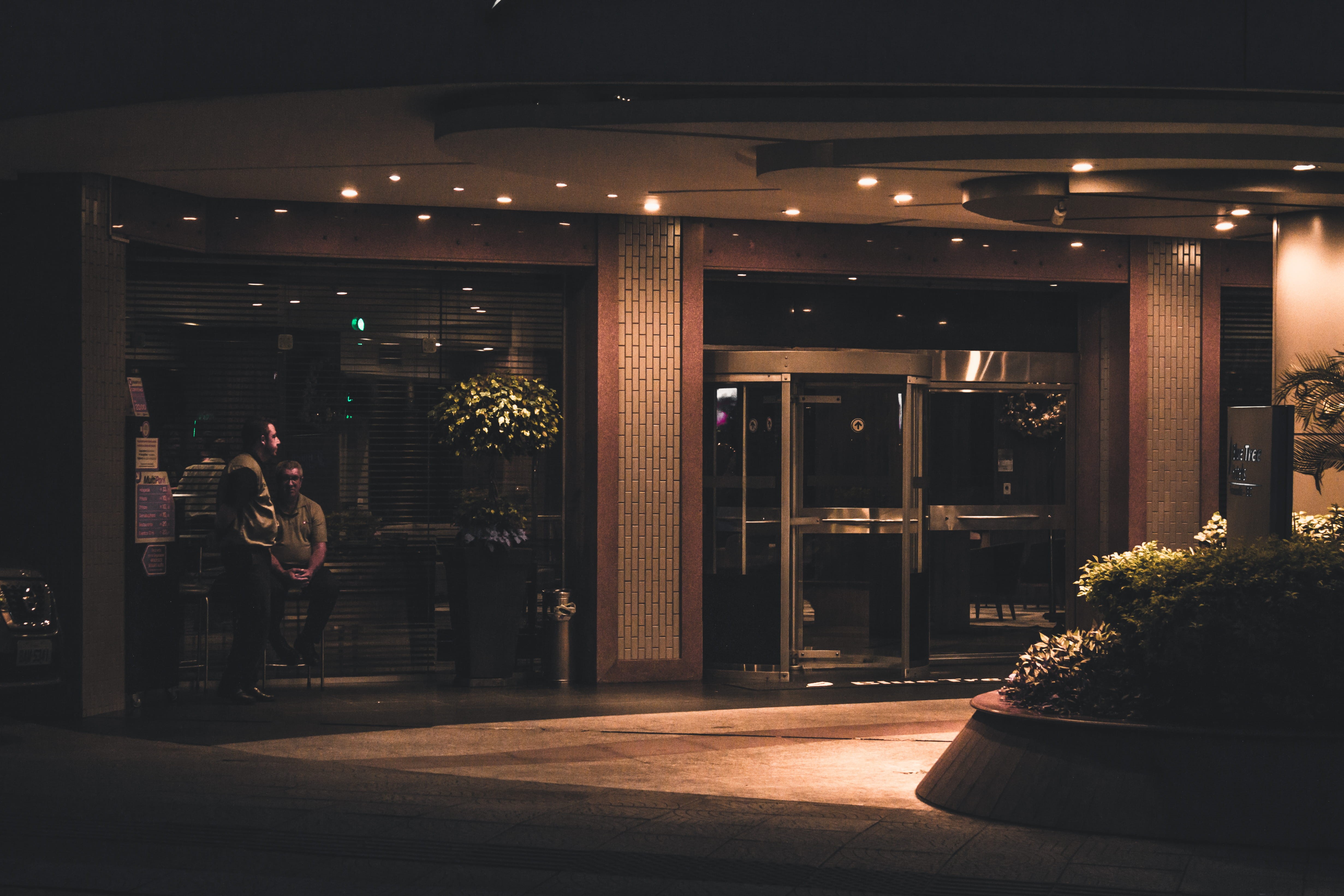 4K, women, full length, building exterior, restaurant, city, modern, interior design, entrance, night, inside, leisure activity, lighting equipment, one person, HD Wallpaper