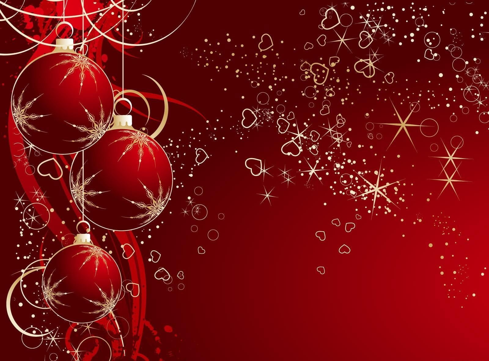 720P, bauble, christmas, brown, balloons, background, ornaments, hearts, red, stars, decorations, christmas decorations, HD Wallpaper