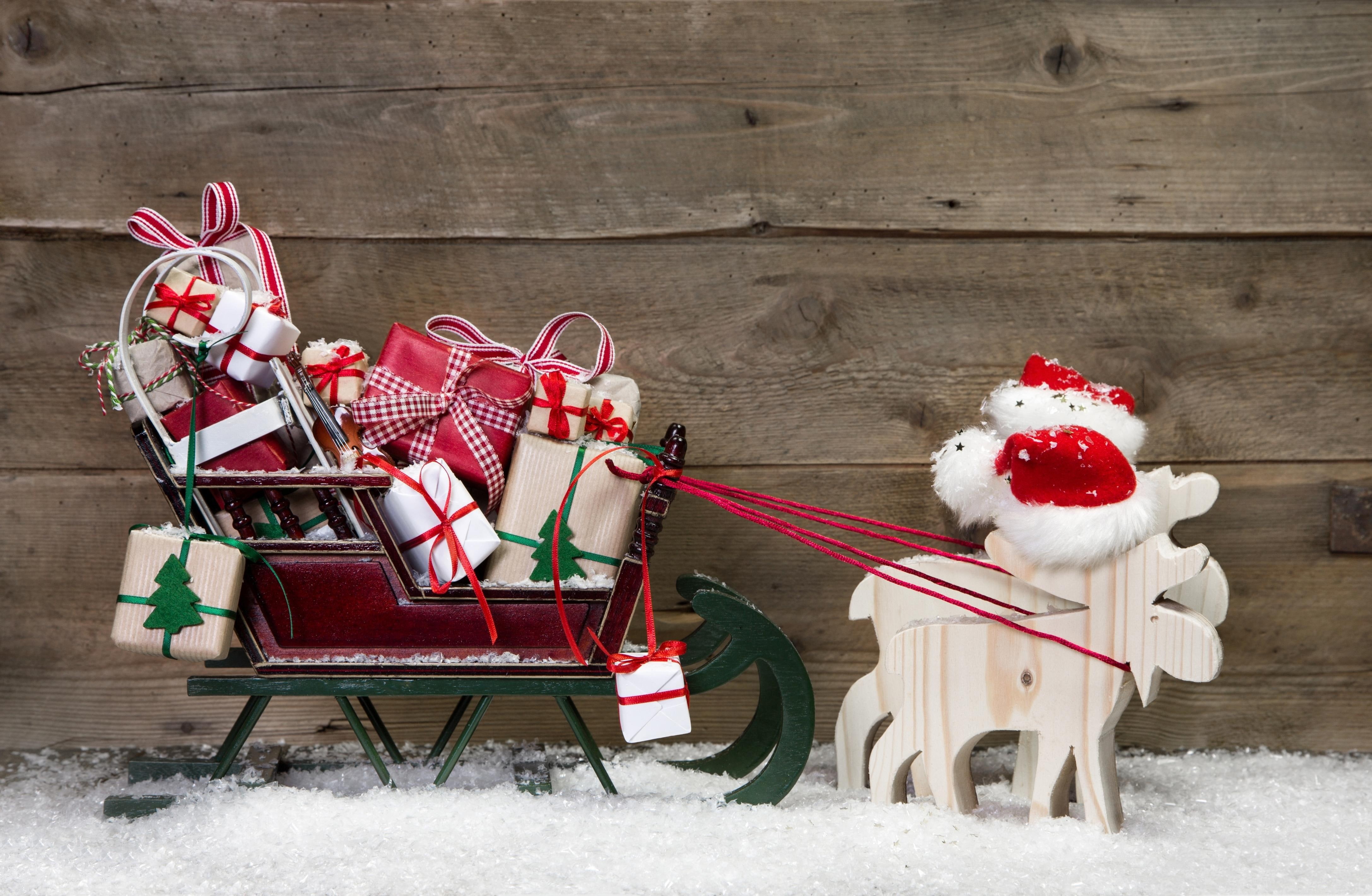 miscellaneous, 4K, christmas, snow, gifts, holidays, deer, HD Wallpaper