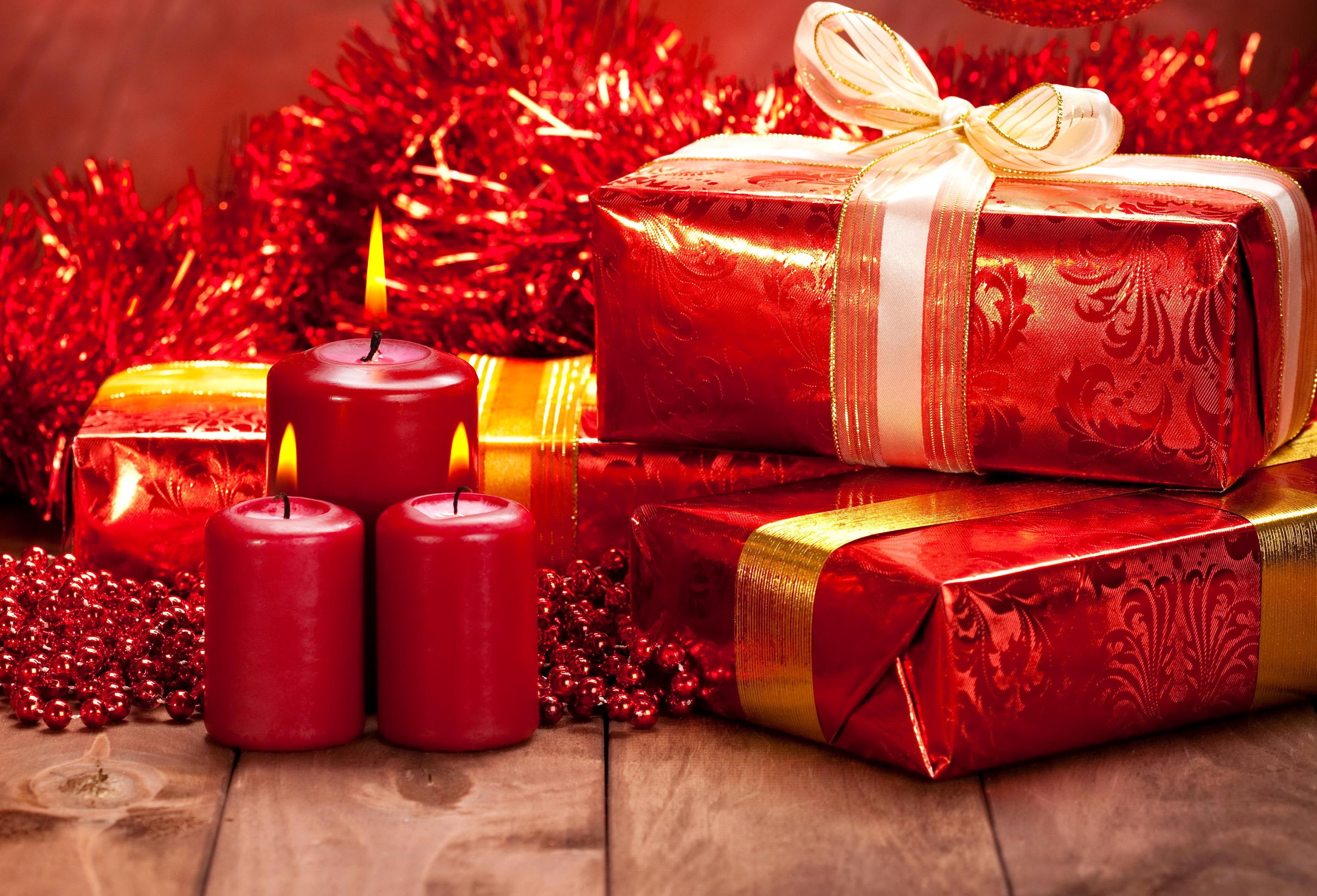 gifts, candles, holidays, miscellaneous, 2K, bowknot, christmas, HD Wallpaper