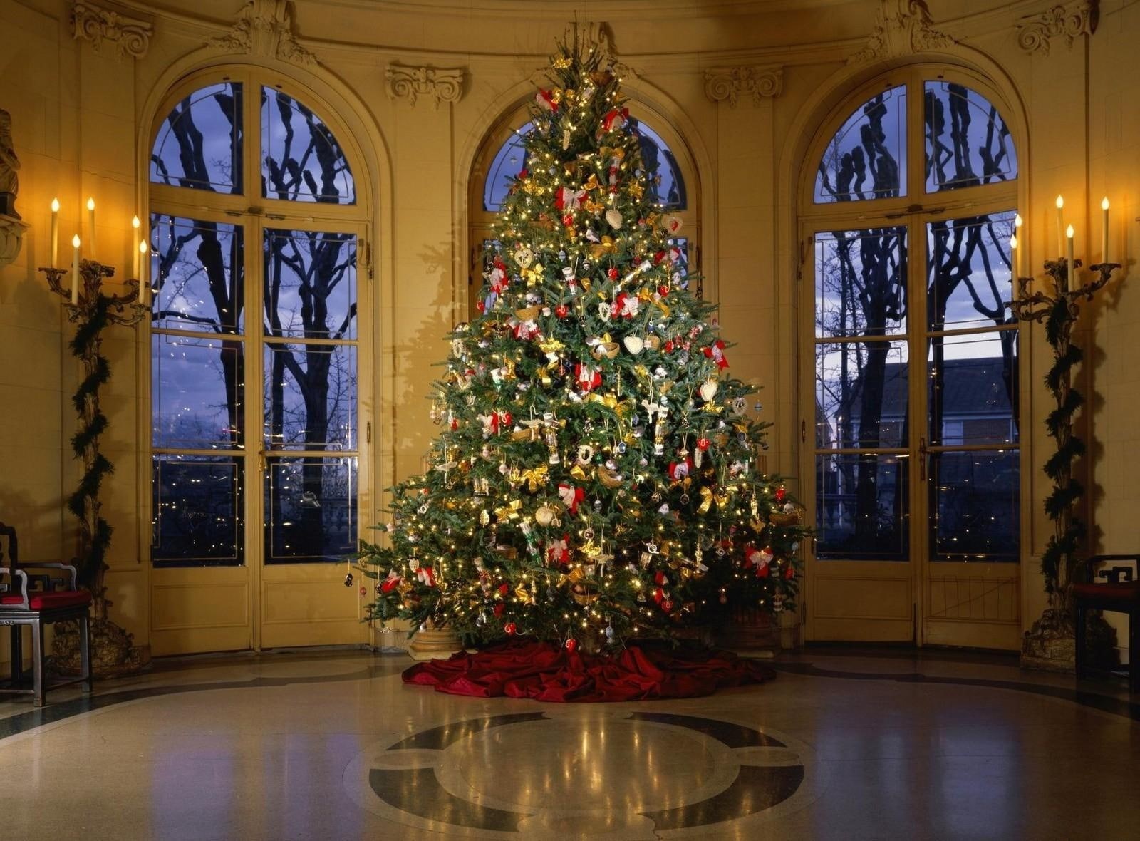720P, holiday, decorations, tree, hall, new, christmas, new year, year, HD Wallpaper