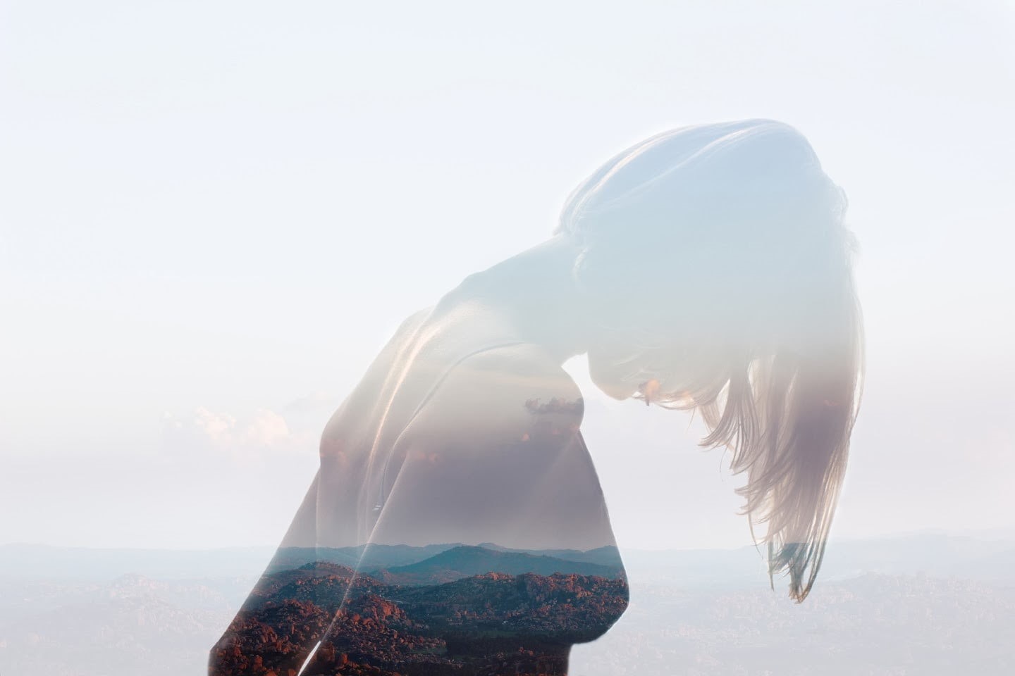 hair, one person, women, headshot, standing, long hair, water, side view, sunlight, sky, double exposure, adult, hairstyle, day, young women, lens flare, HD Wallpaper