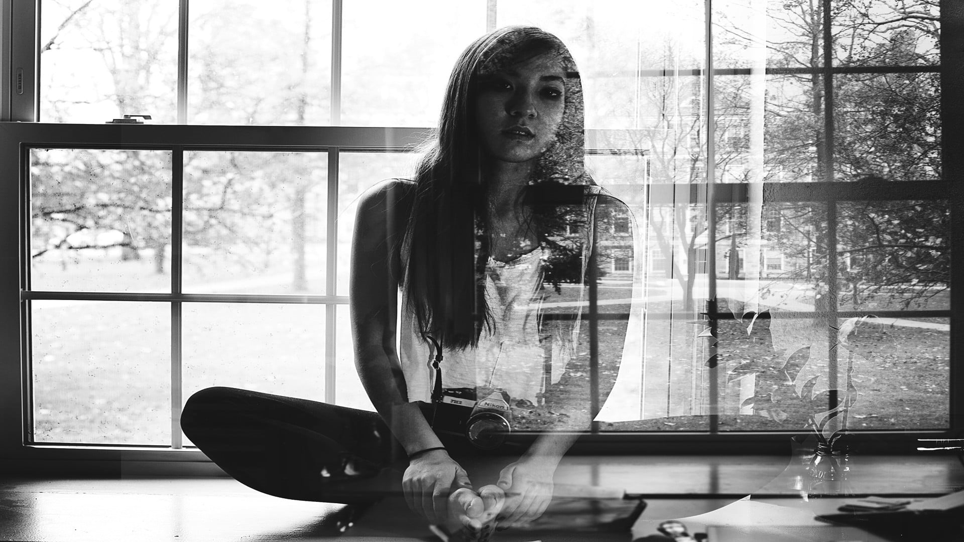 females, jacket, white, window, one person, real people, casual clothing, indoors, young women, glass - material, s, men, women, black, young adult, double exposure, HD Wallpaper