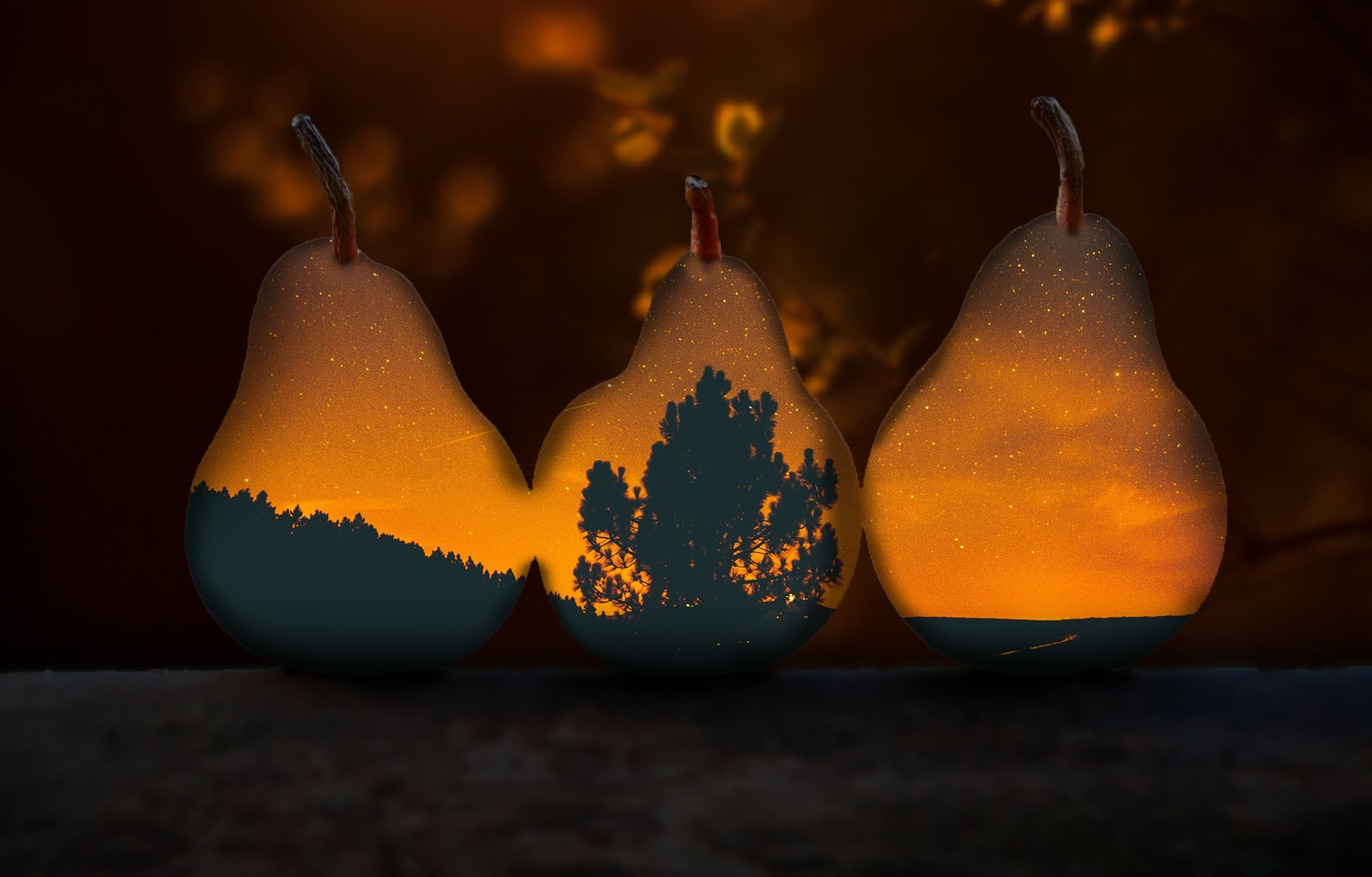 glitter, fruit, double exposure, 1080P, pears, HD Wallpaper