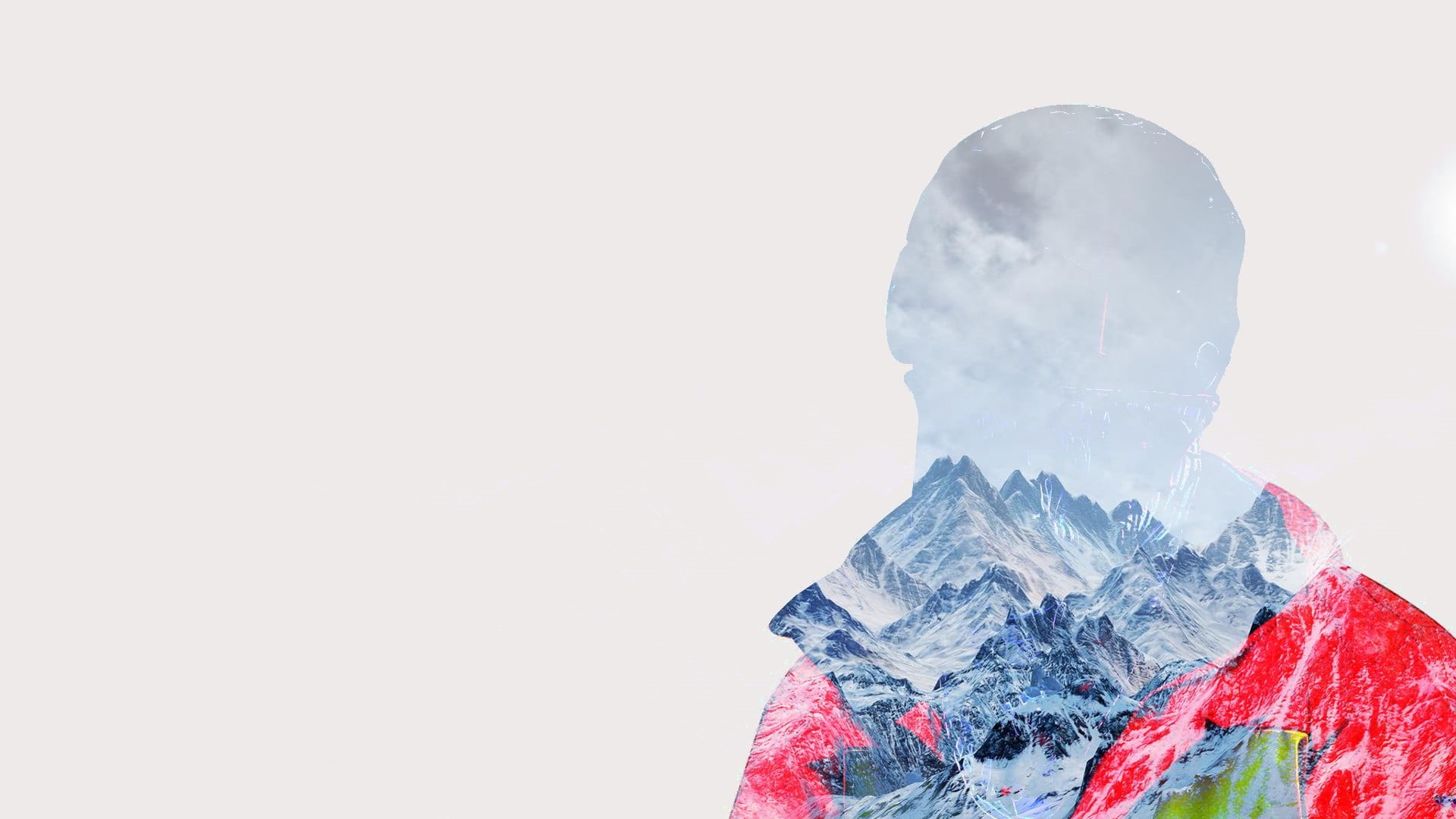 mountain pass, mid adult, contemplation, mountain, rear view, white background, day, multi-layered effect, landscape, digital composite, sky, outdoors, HD Wallpaper