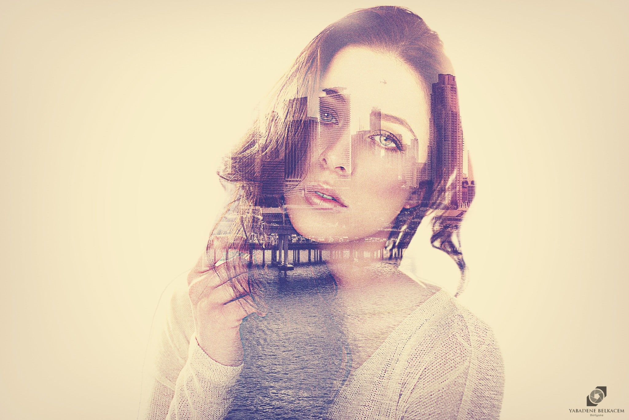 1080P, town, women, double exposure, Photoshop, face, HD Wallpaper