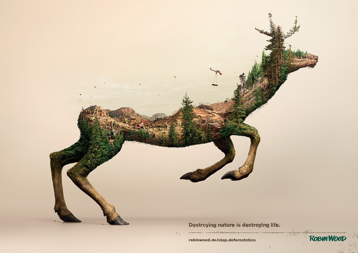 Simple Background, Deer, Trees, animals, destruction, Forest Clearing, Hills, 720P, artwork, wood, wildlife, helicopters, Environment, nature, forest, HD Wallpaper