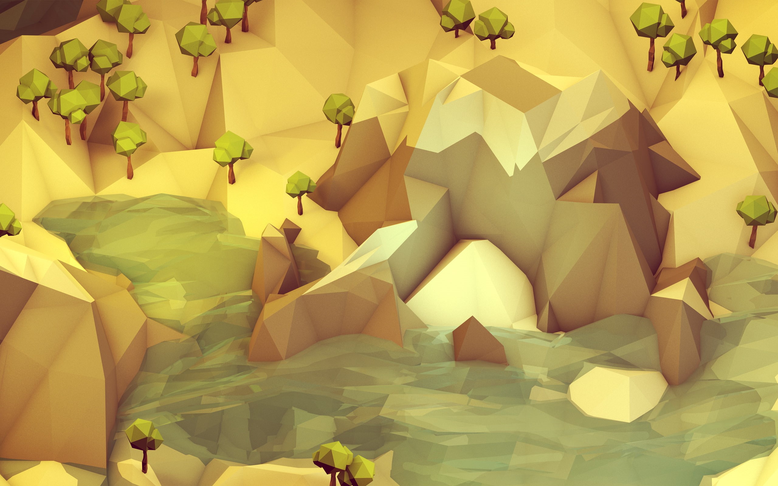 hd, abstract, art, trees, polygon, digital/artwork, 2K, HD Wallpaper