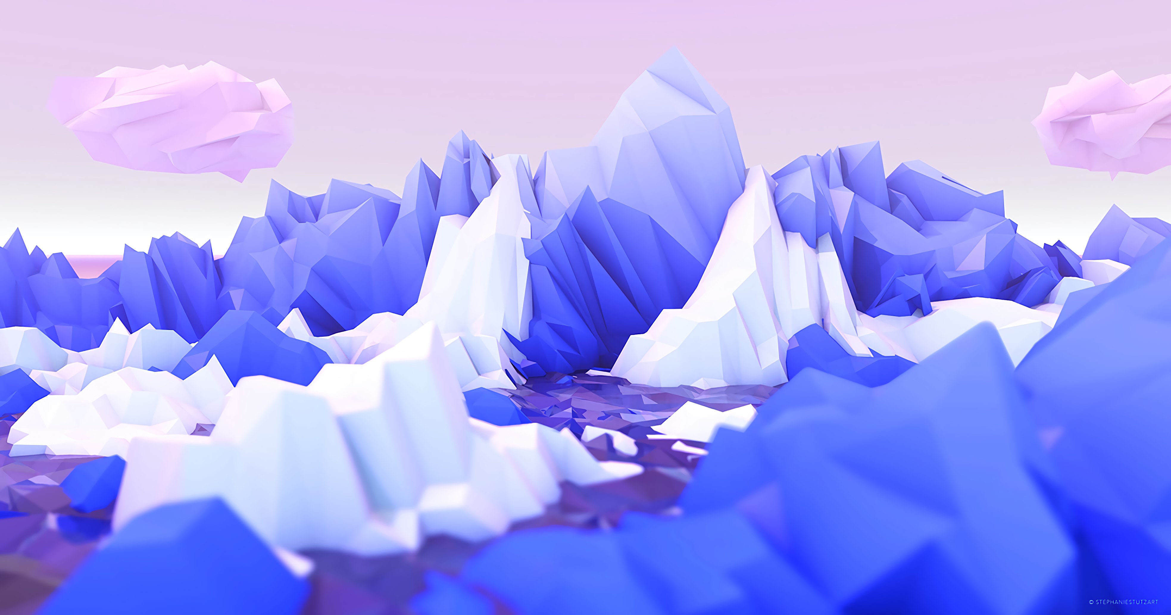 selective focus, polygon, flower, nature, mountains, freshness, indoors, blue, studio shot, paper, large group of objects, day, white color, close-up, art, HD Wallpaper