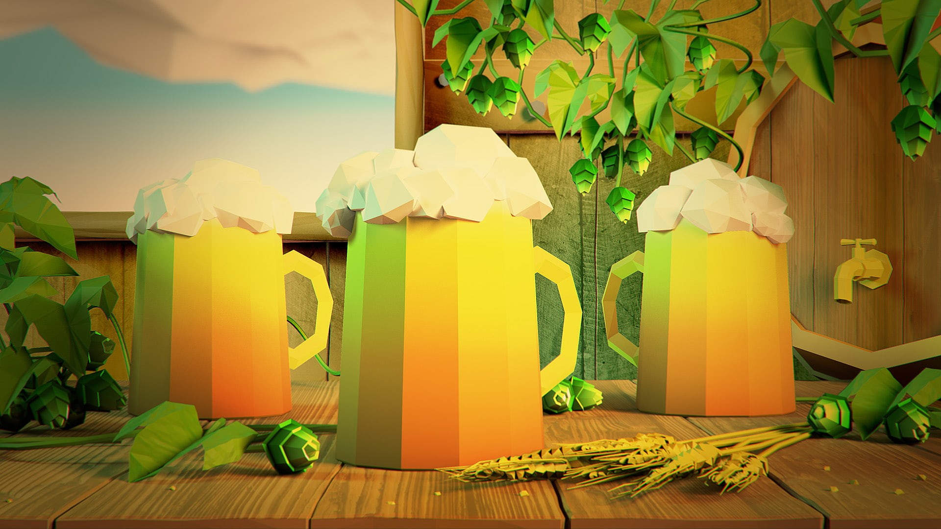 hd, 1080P, polygon, digital/artwork, beer, art, HD Wallpaper