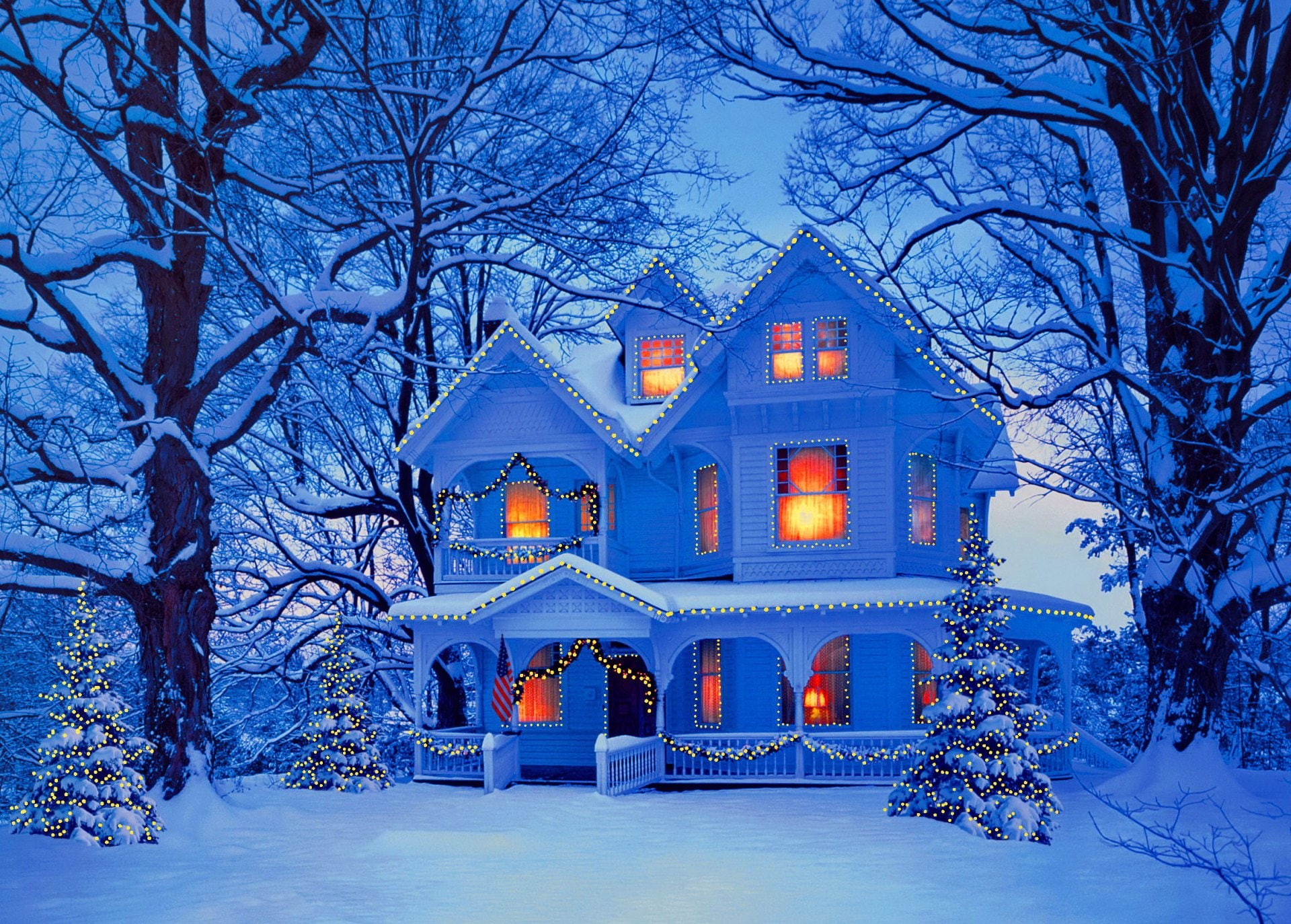 Glow, House, Christmas Tree, Snow, Winter, 1080P, Holiday, Christmas, Light, HD Wallpaper