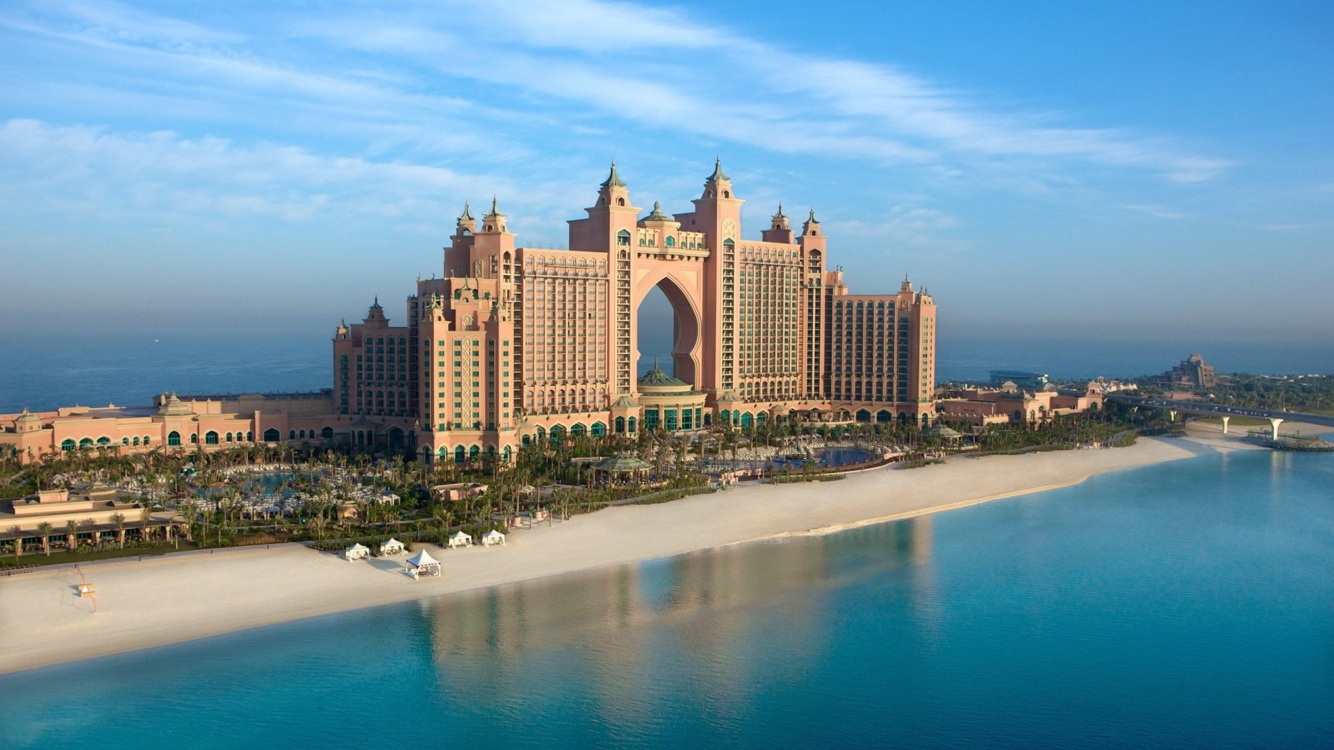 sky, nature, luxury, building exterior, waterfront, cityscape, water, 1080P, building, The Palm, built structure, travel, city, day, architecture, outdoors, HD Wallpaper