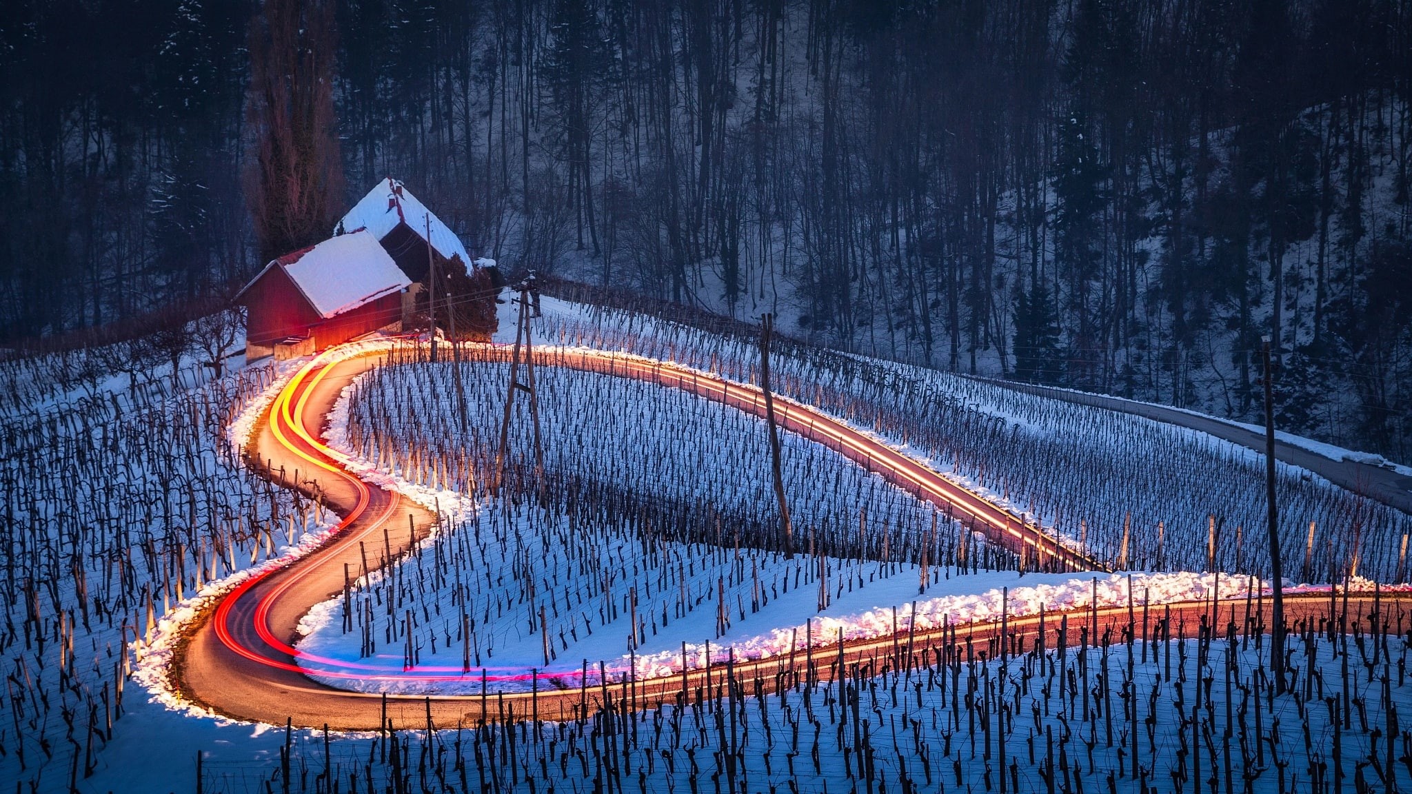 winter, snow, long exposure, sign, landscape, motion, Slovenia, 1080P, light trails, outdoors, dusk, heart, water, built structure, night, direction, no people, HD Wallpaper