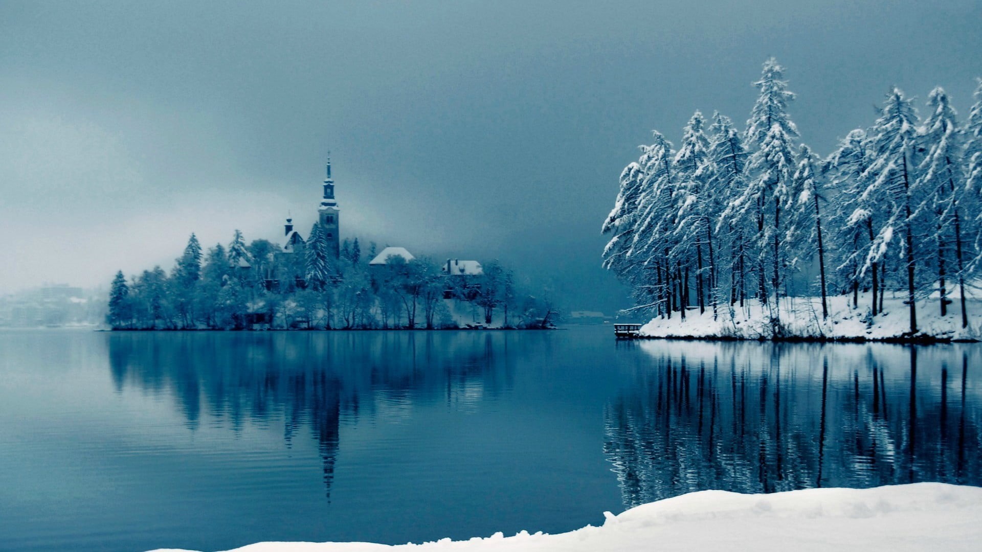 building exterior, calm, landscape, mountain, cold temperature, lake, winter, snow, beauty in nature, body, outdoors, sky, reflection, no people, island, HD Wallpaper