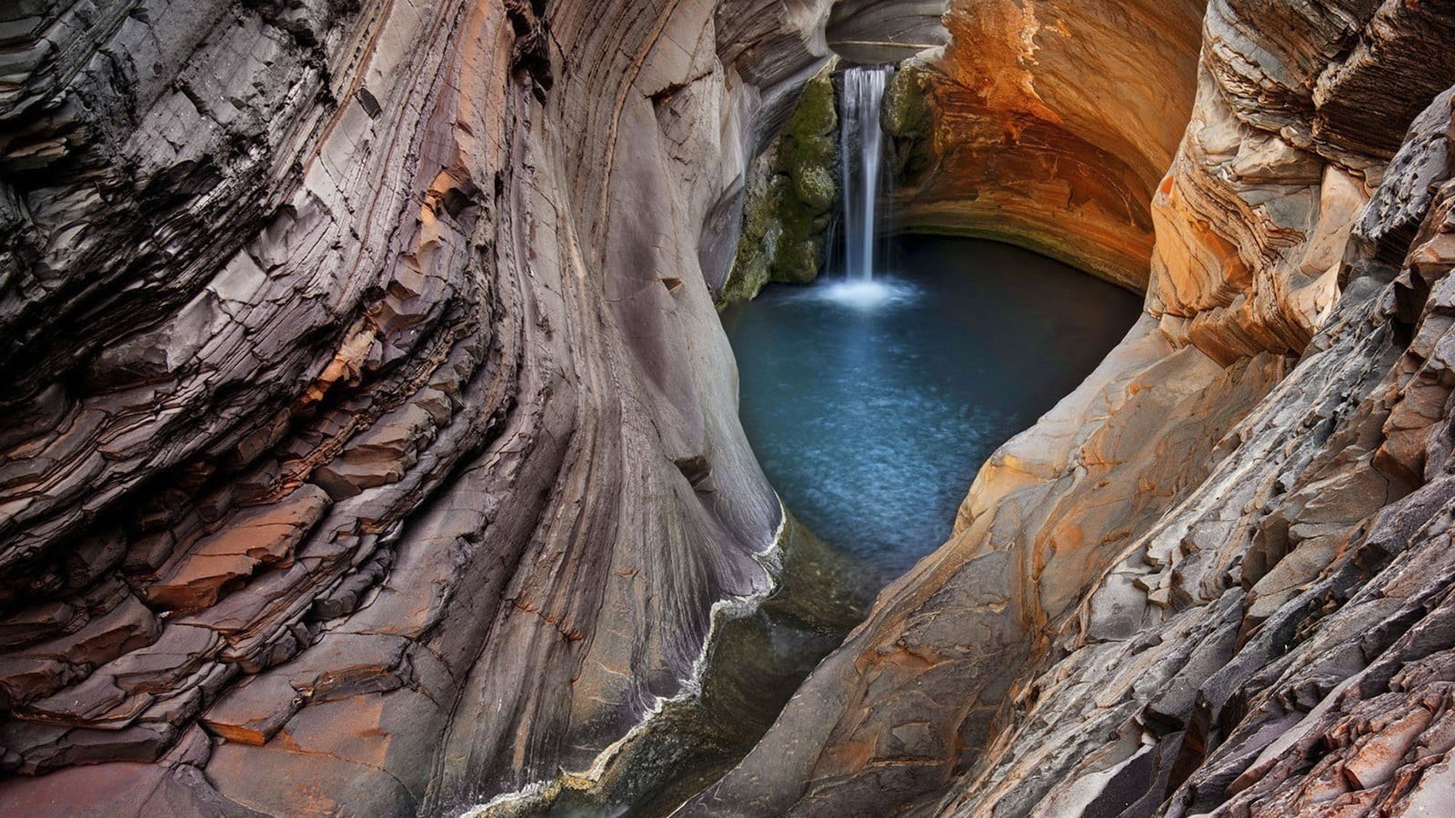 no people, non-urban scene, land, table, water, tranquil scene, physical geography, flowing water, solid, rock, flowing, wooden, day, waterfall, nature, HD Wallpaper